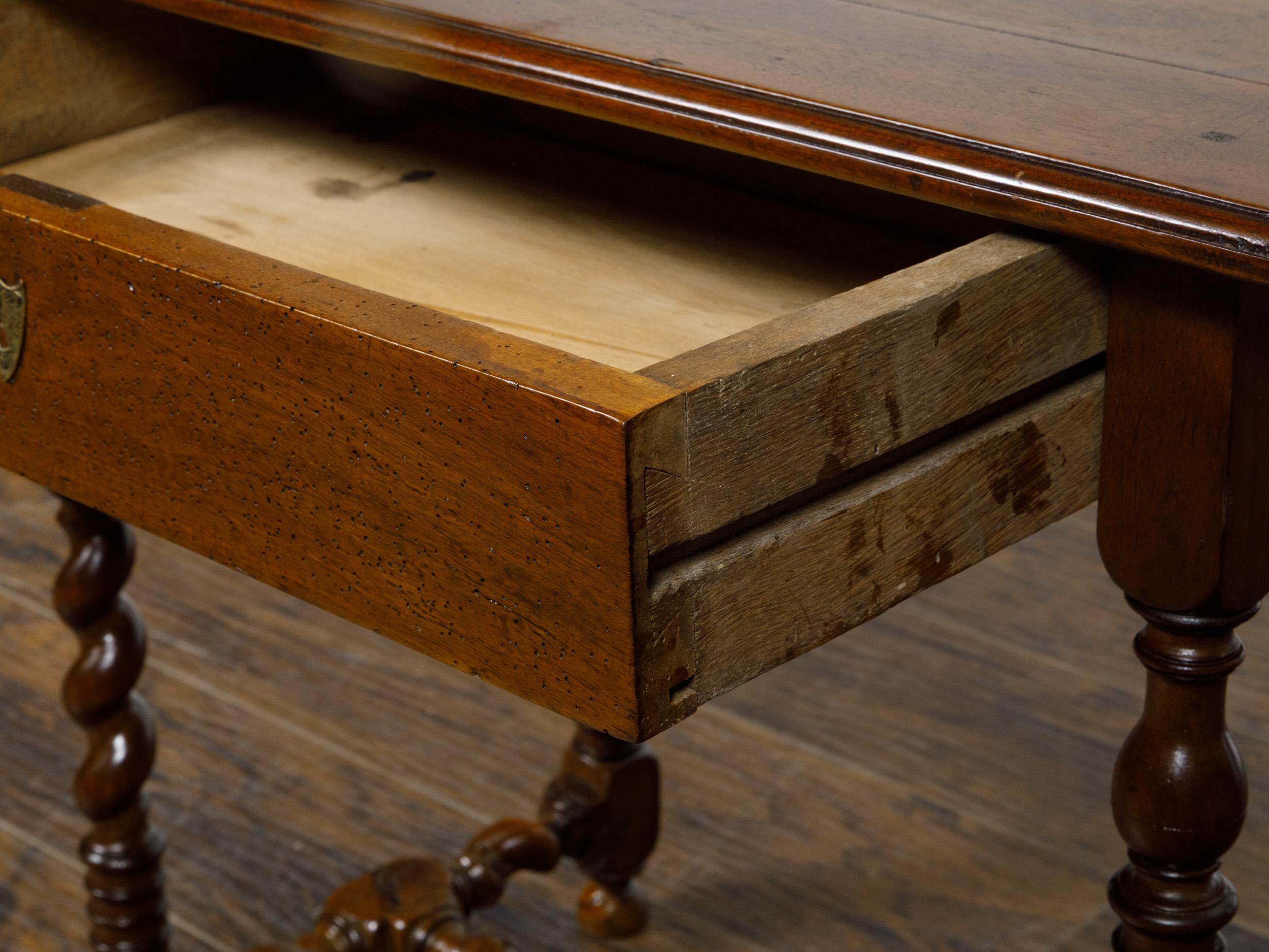 English 19th Century Walnut Barley Twist Side Table with Drawer and Stretcher 4