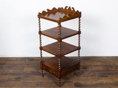 English 19th Century Walnut Barley Twist Tiered Shelf on Casters with Drawer
