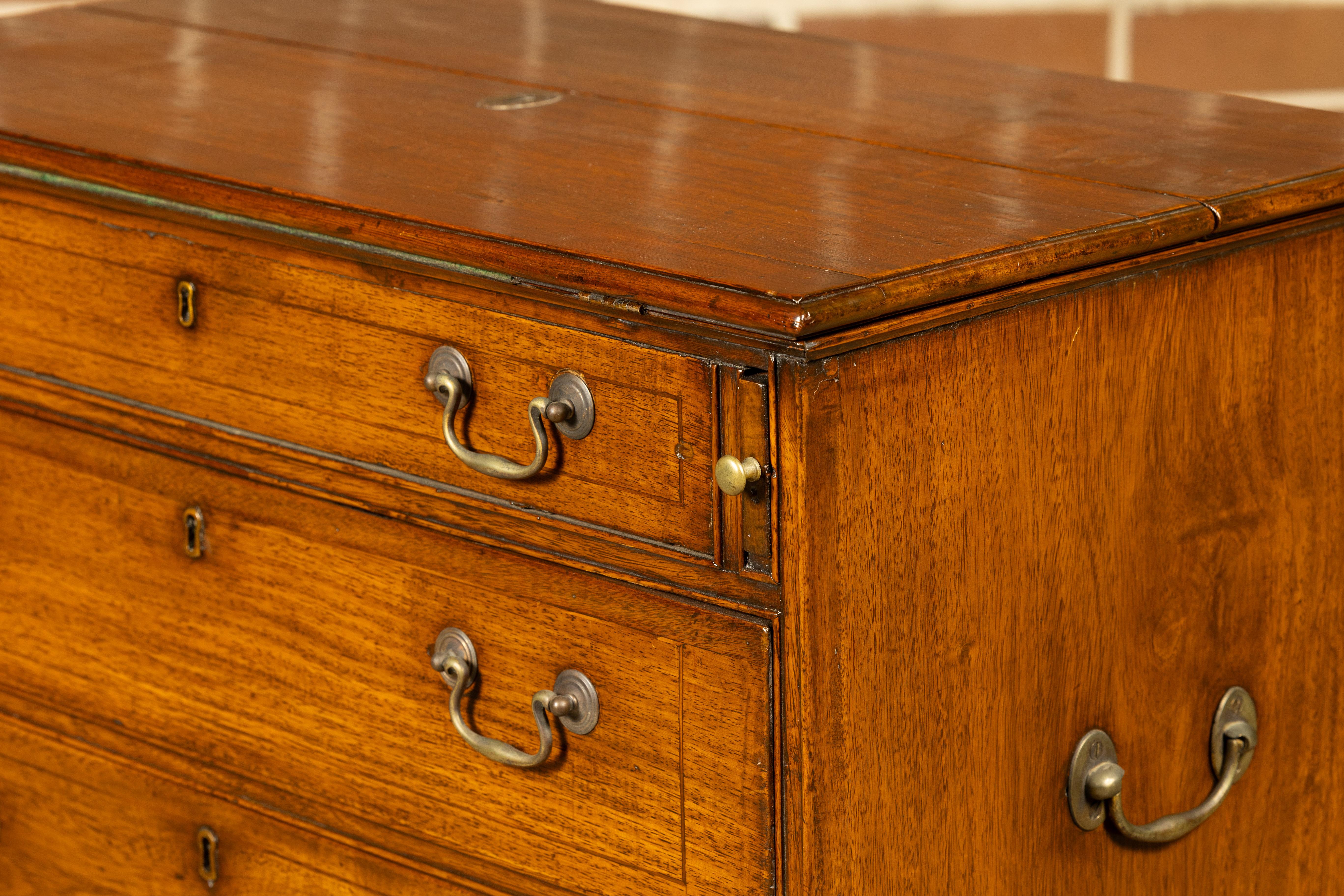 English 19th Century Walnut Campaign Butler's Desk with Three Drawers For Sale 9