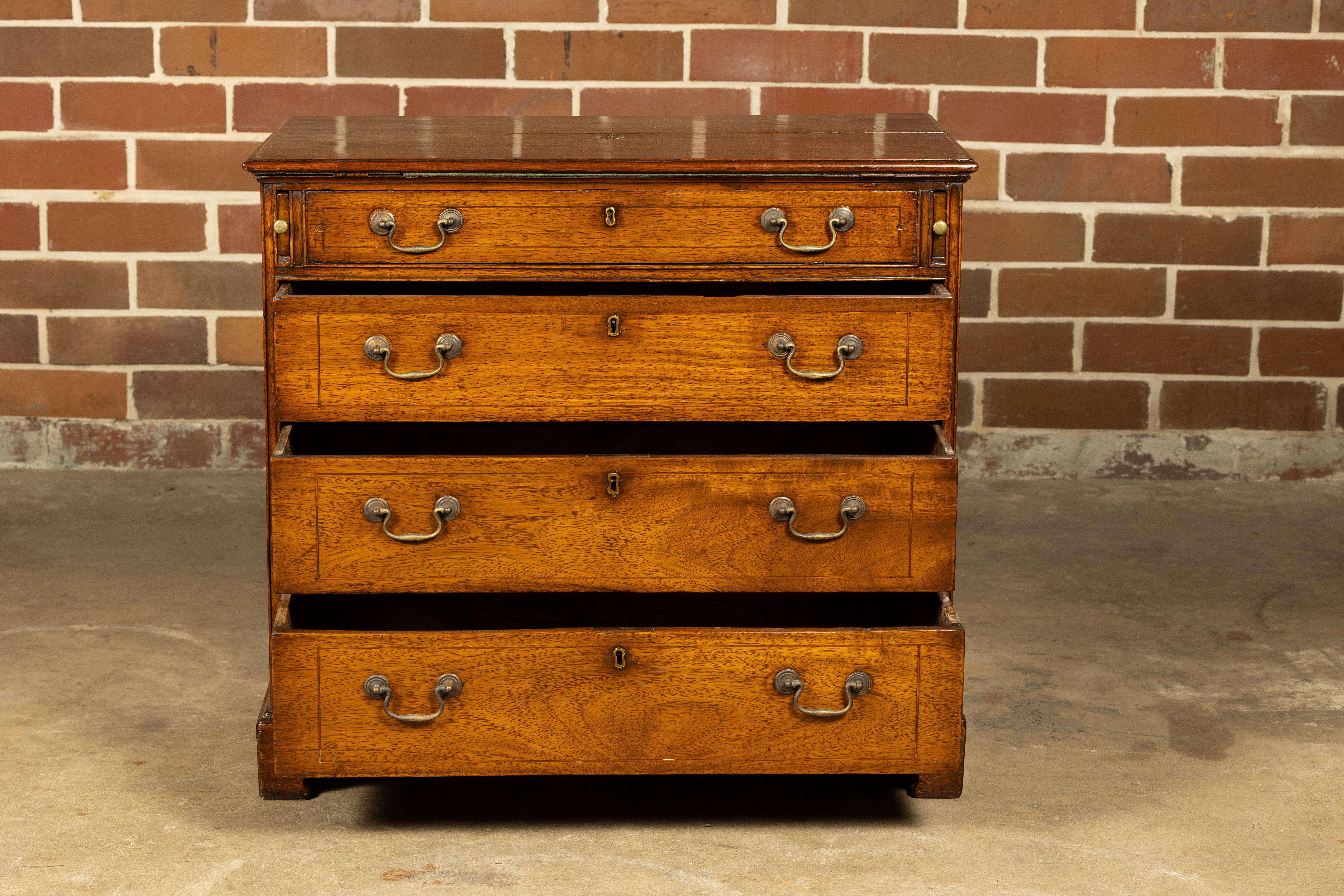 Carved English 19th Century Walnut Campaign Butler's Desk with Three Drawers For Sale