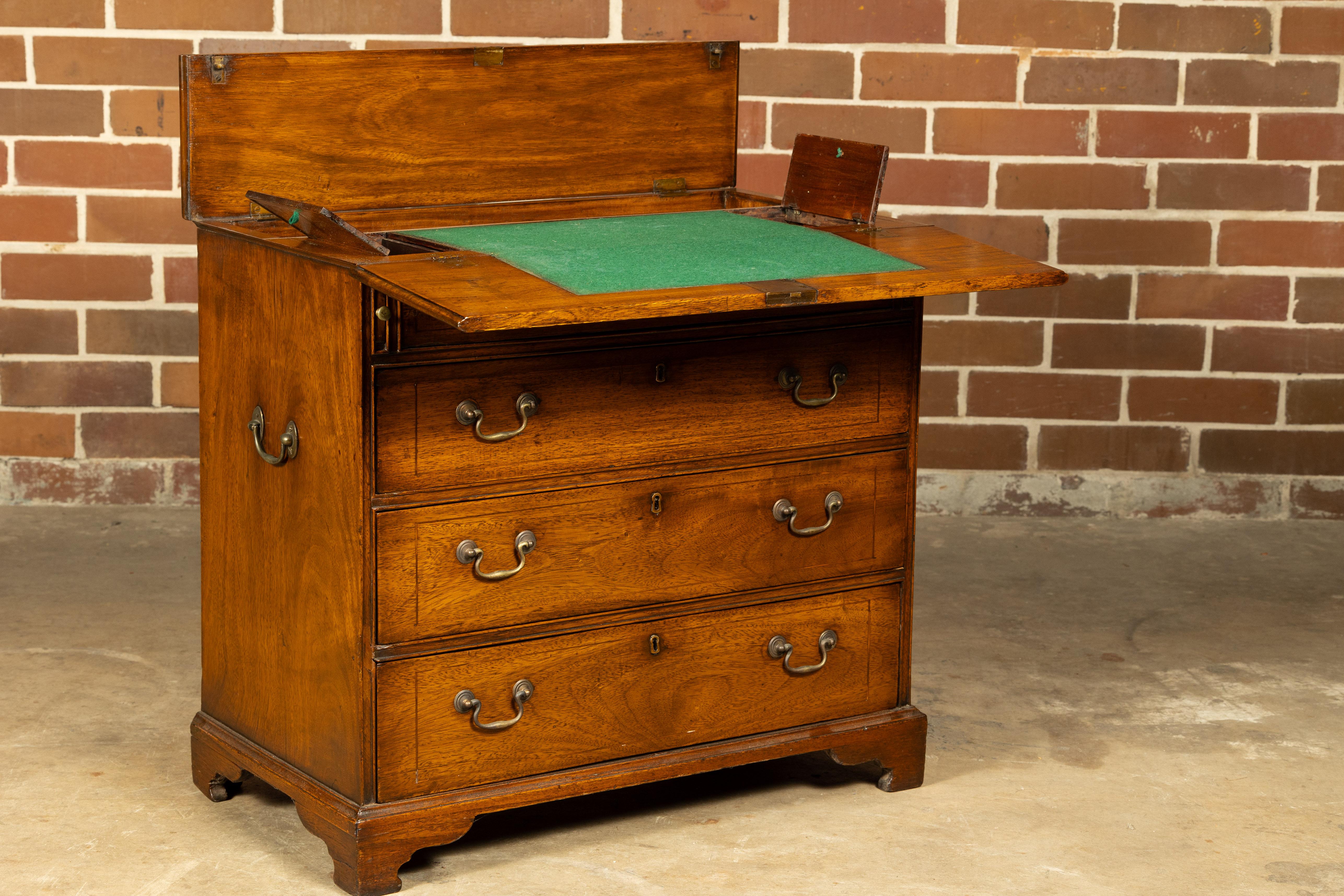 English 19th Century Walnut Campaign Butler's Desk with Three Drawers In Good Condition For Sale In Atlanta, GA