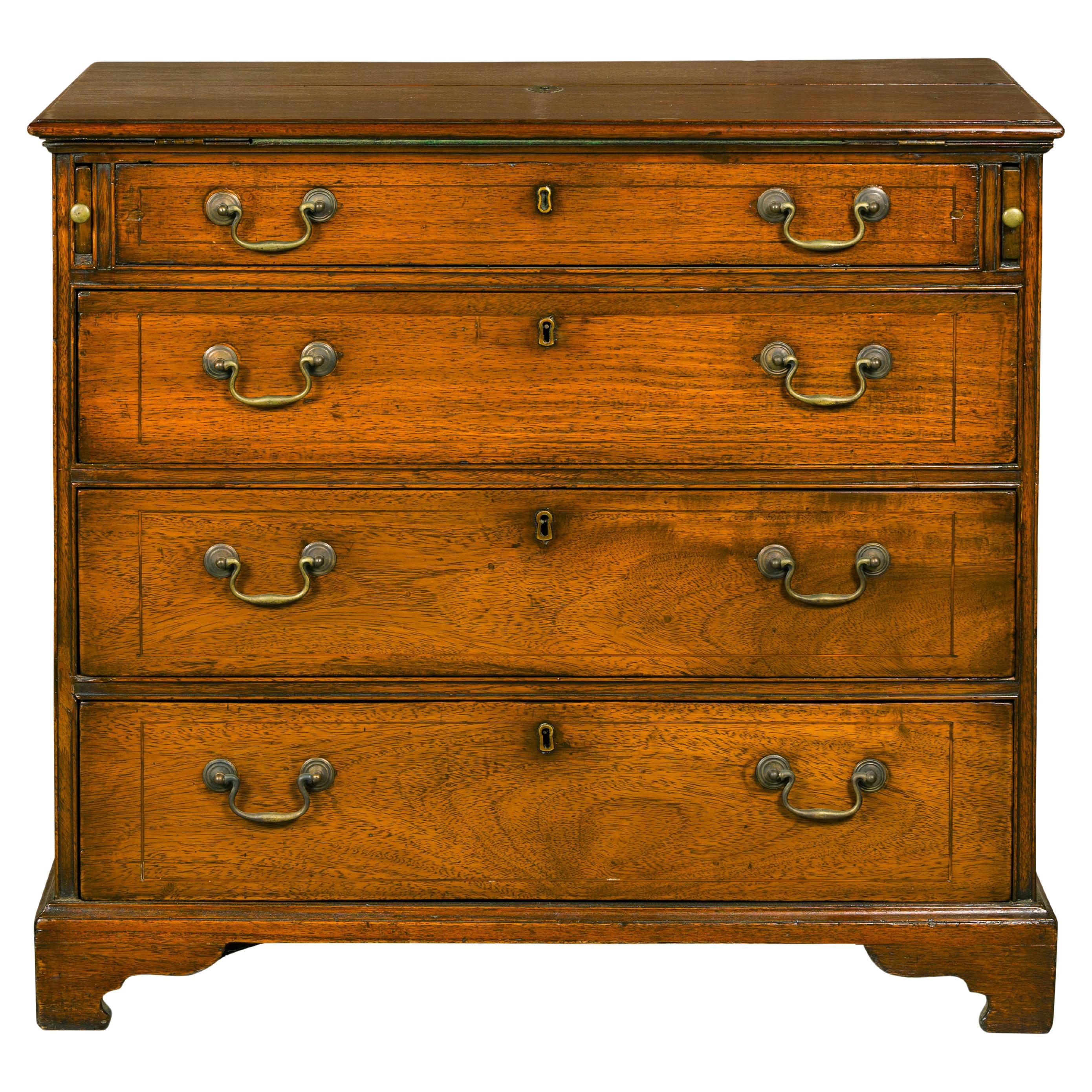 English 19th Century Walnut Campaign Butler's Desk with Three Drawers For Sale