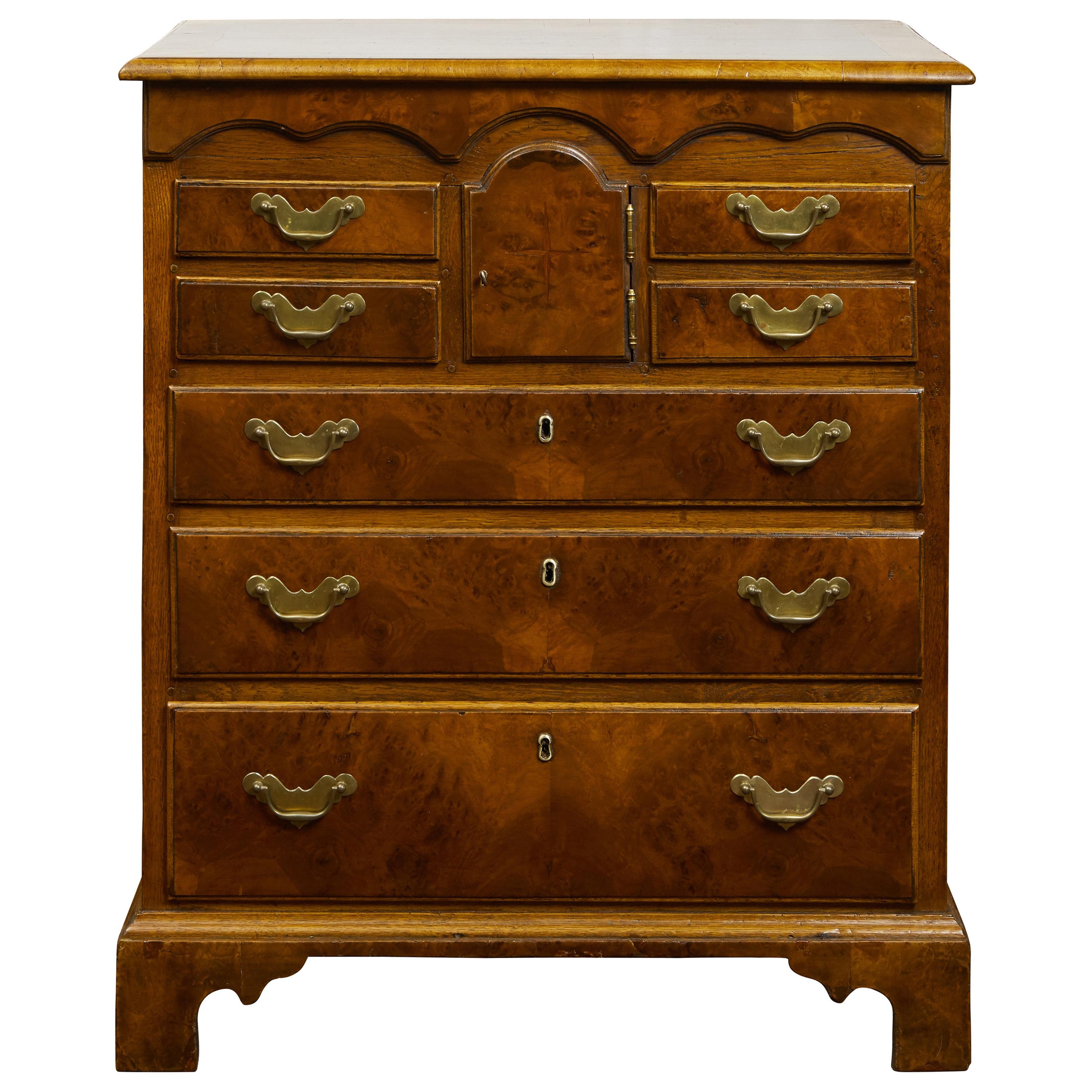 English 19th Century Walnut Commode with Graduating Drawers and Petite Door