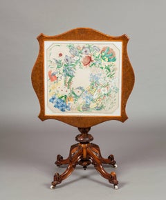 English 19th Century Walnut Occasional Table with Watercolor Top