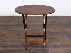 English 19th Century Walnut Oval Folding Side Table with X-Form Base