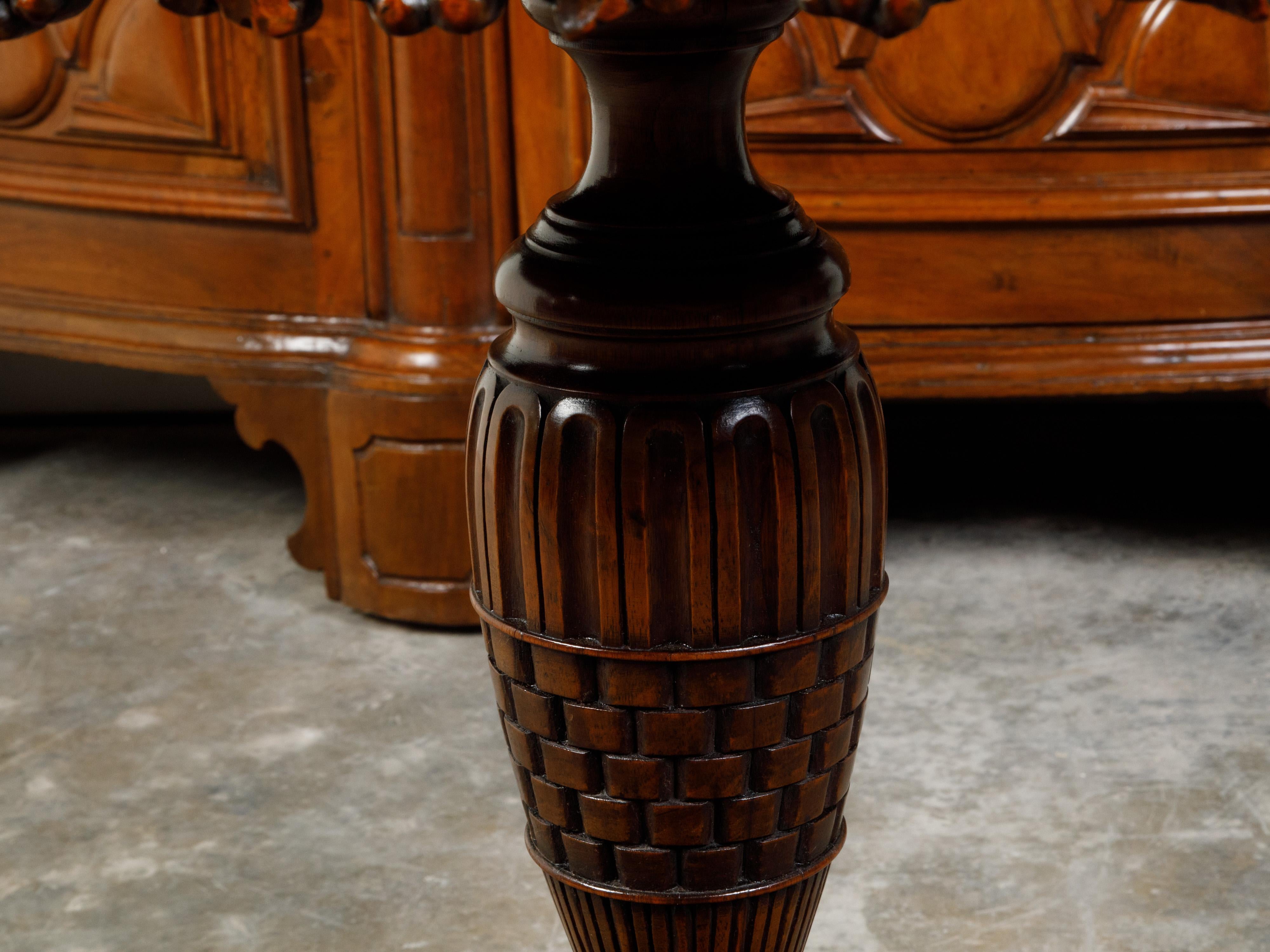 English 19th Century Walnut Pedestal Side Table with Carved Grapes and Dolphins For Sale 1