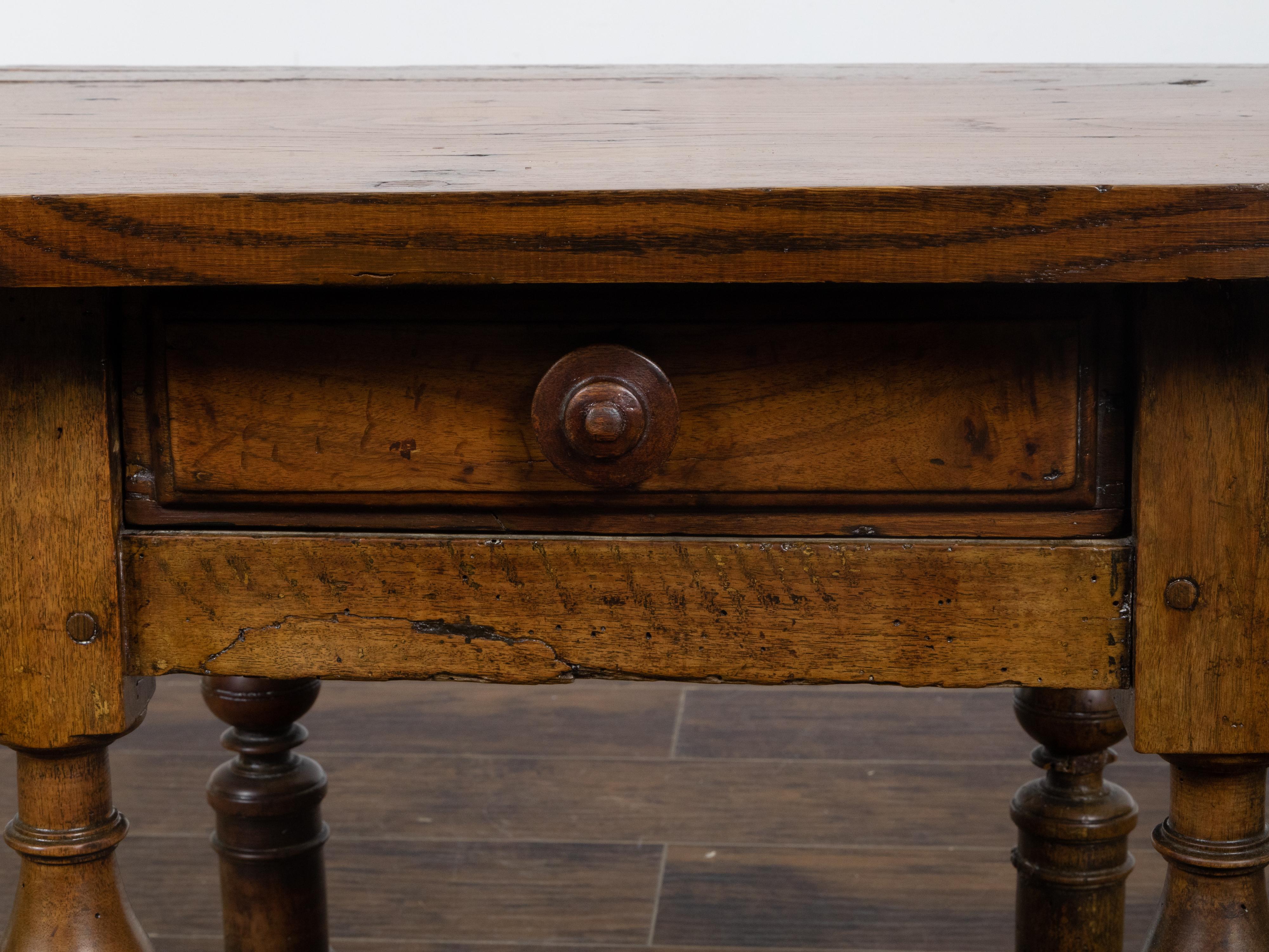 English 19th Century Walnut Side Table with Drawer and Turned Baluster Legs For Sale 8