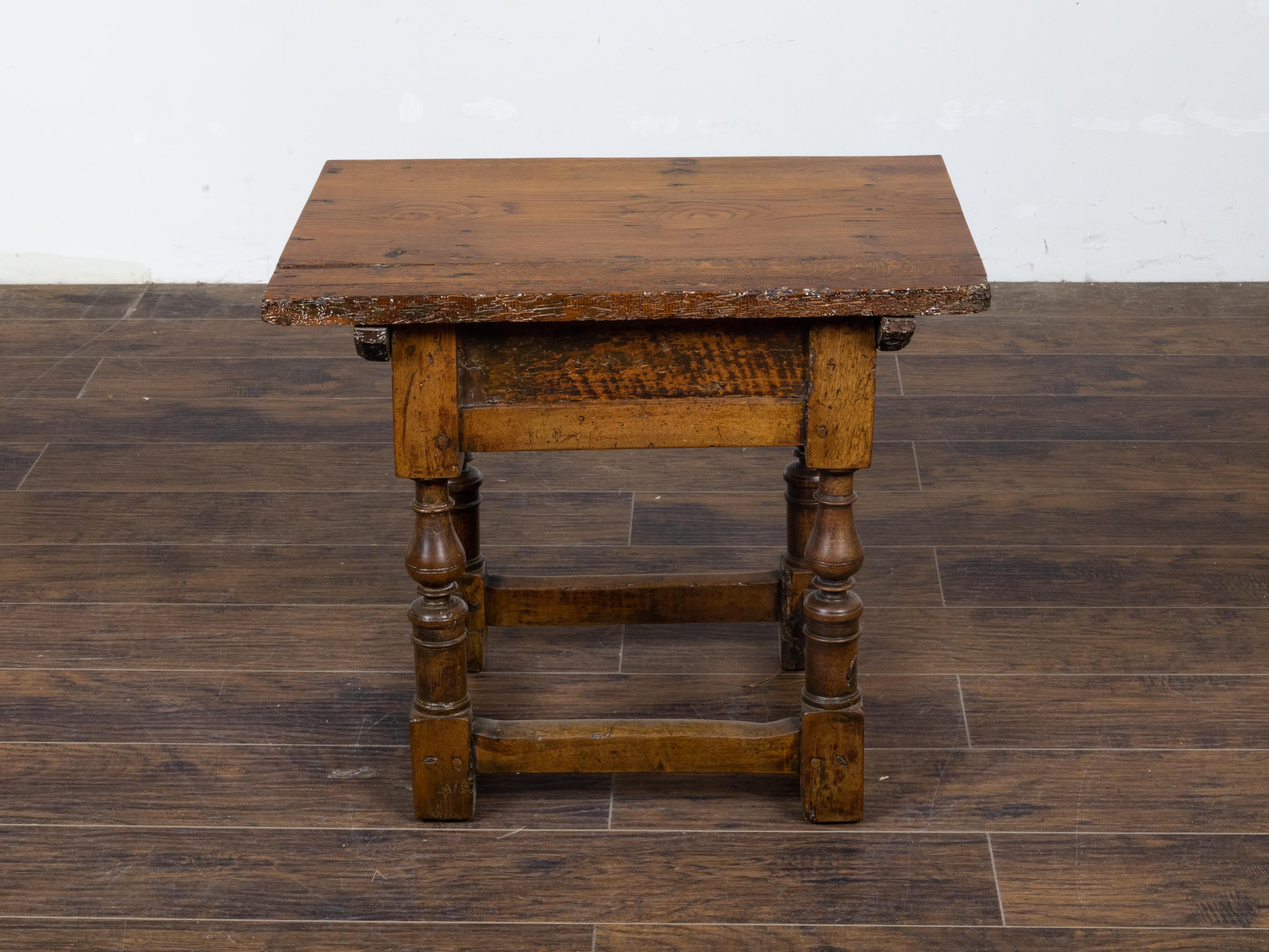 English 19th Century Walnut Side Table with Drawer and Turned Baluster Legs For Sale 3