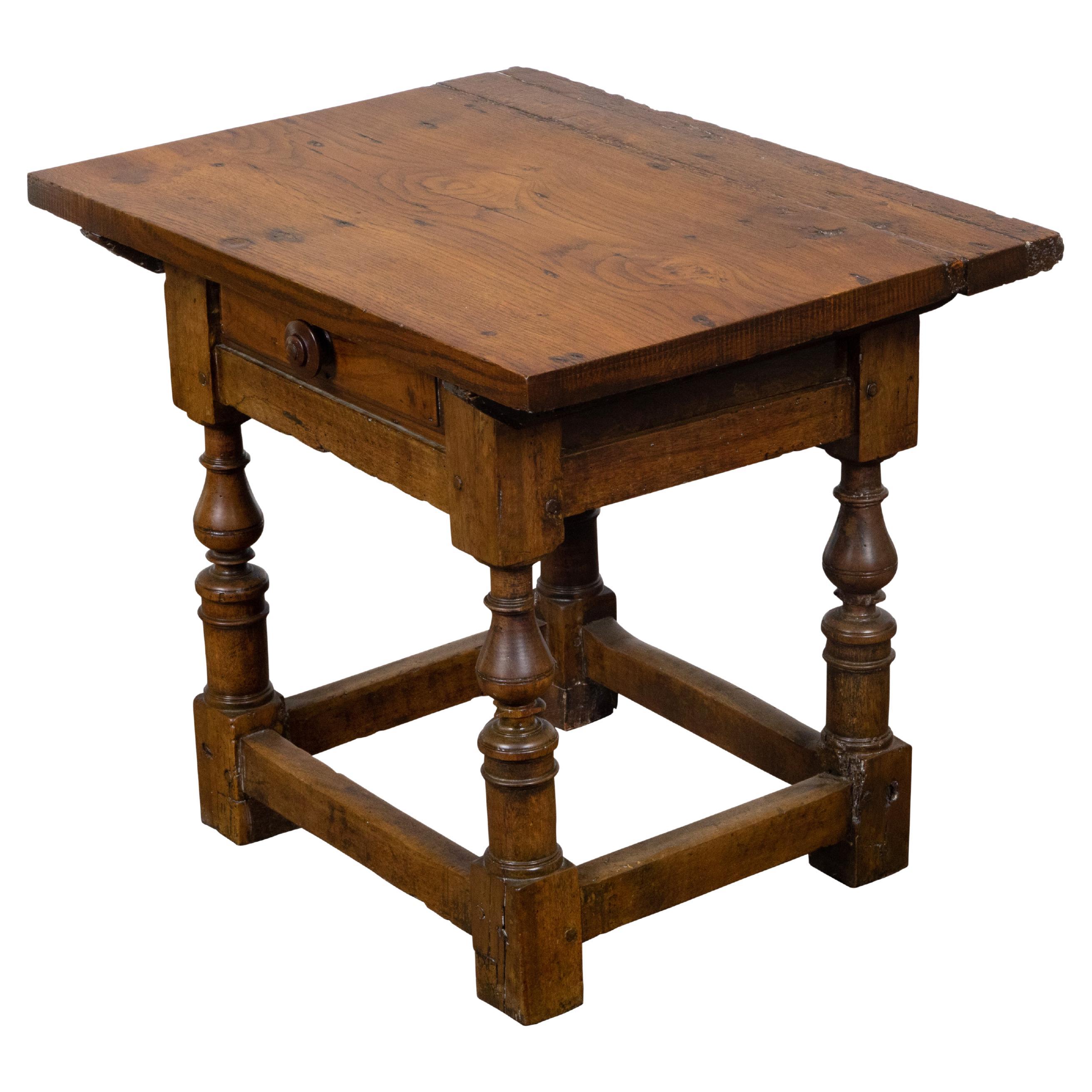 English 19th Century Walnut Side Table with Drawer and Turned Baluster Legs For Sale