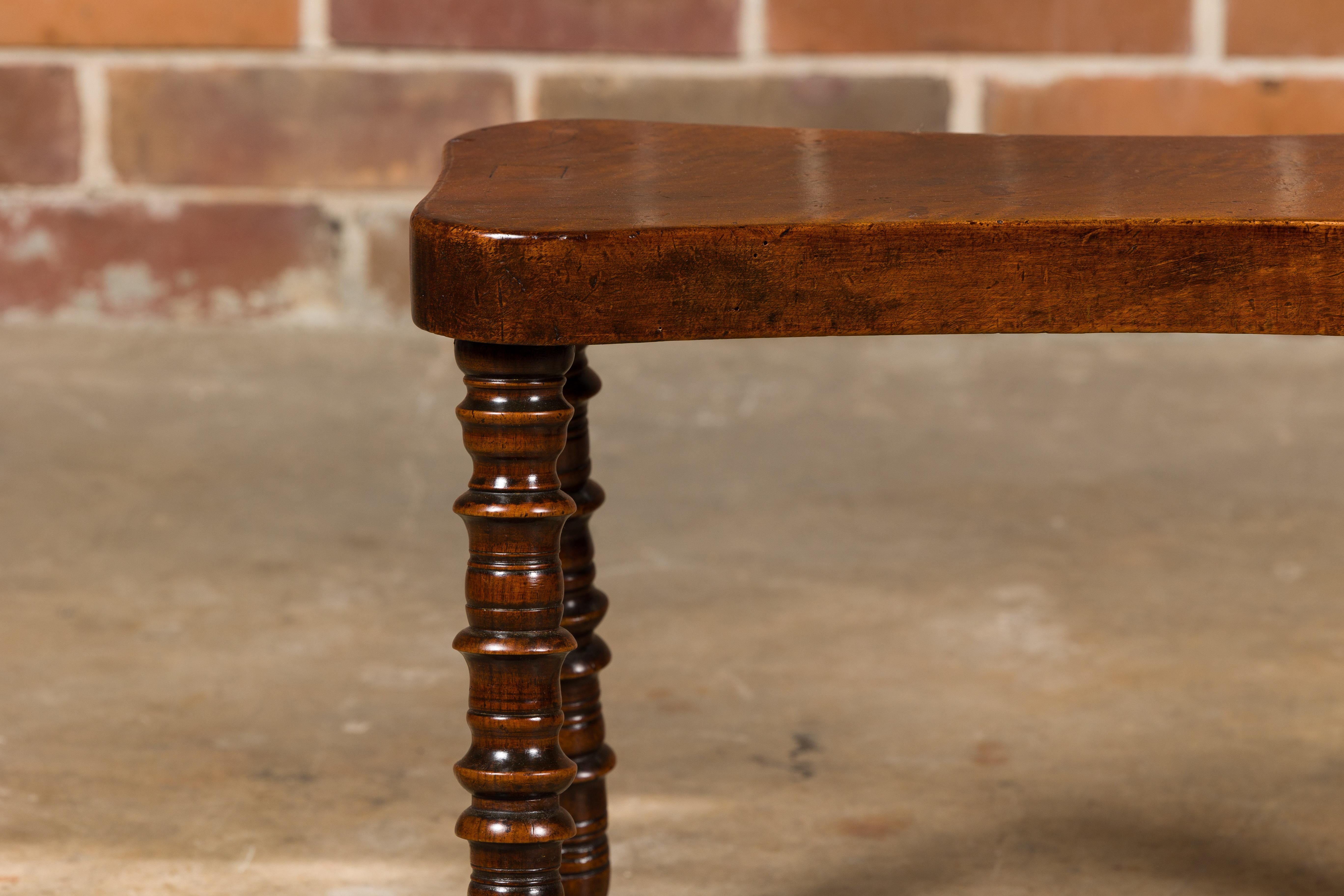 English 19th Century Walnut Stool with Turned Legs and Ball Feet In Good Condition For Sale In Atlanta, GA
