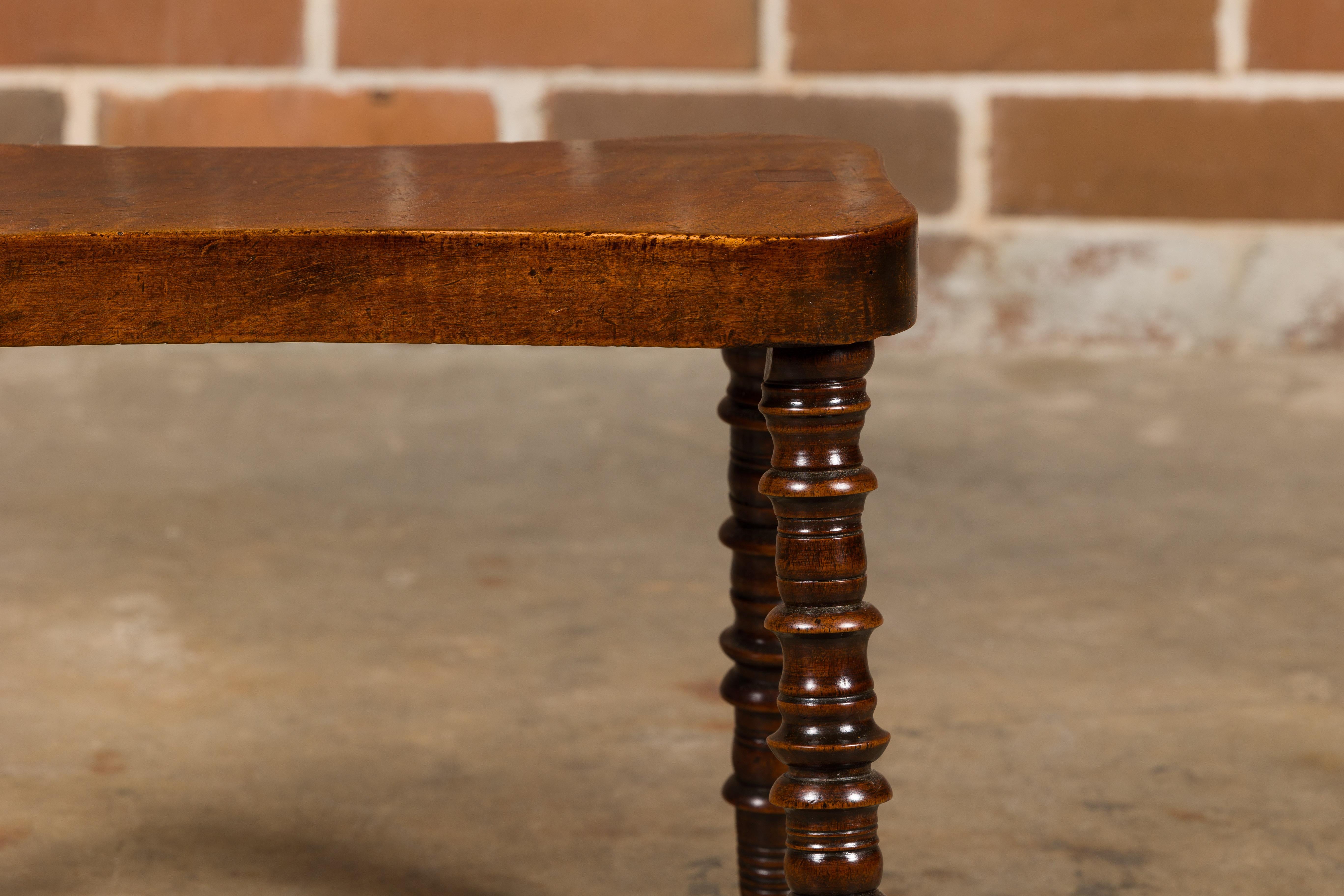 English 19th Century Walnut Stool with Turned Legs and Ball Feet For Sale 1