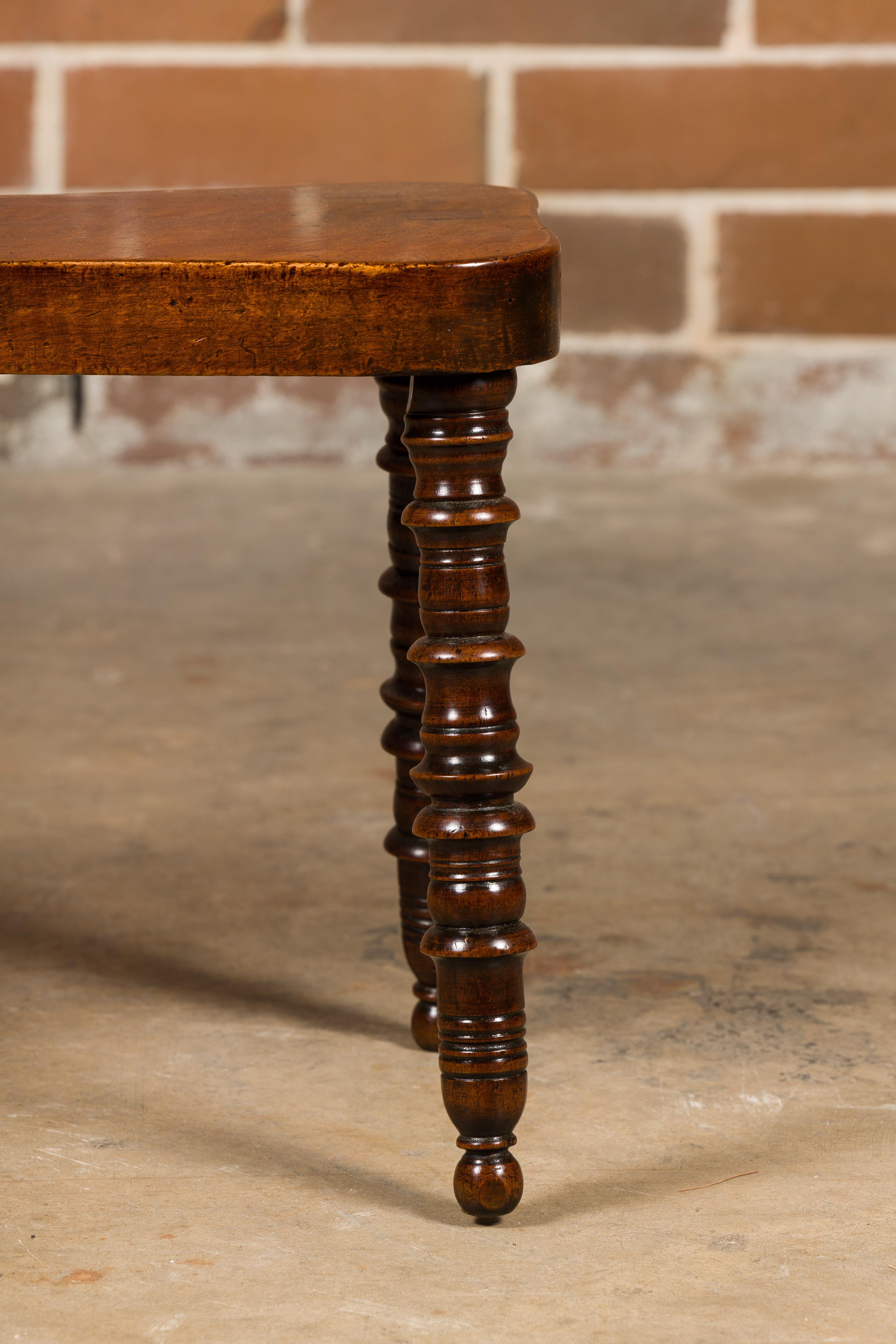 English 19th Century Walnut Stool with Turned Legs and Ball Feet For Sale 2