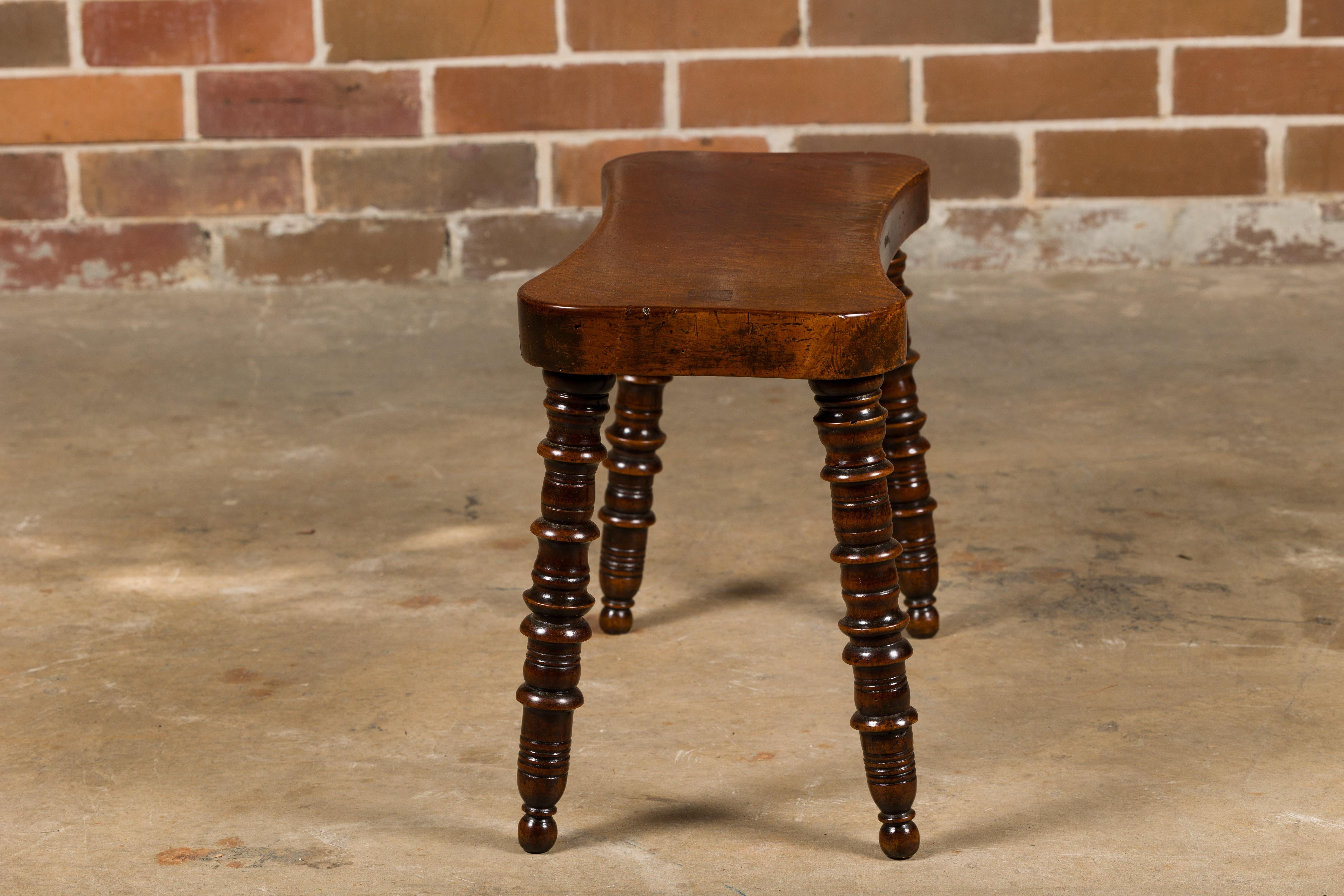 English 19th Century Walnut Stool with Turned Legs and Ball Feet For Sale 6