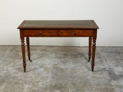 English 19th Century Walnut Two-Drawer Desk with Green Leather Top