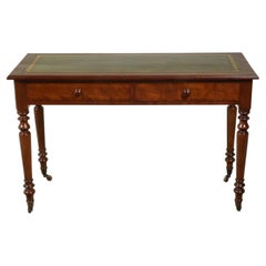 English 19th Century Walnut Two-Drawer Desk with Green Leather Top