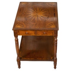 English 19th Century Walnut Two-Drawer Side Table with Inlaid Radiating Stars