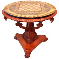 Antique English 19th Century William IV Satinwood & Pietra Dura Marble-Top Centre Table