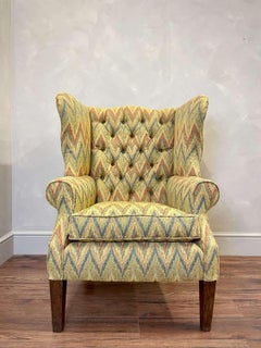 English 19th Century Wingback Chair in Missoni Style Fabric