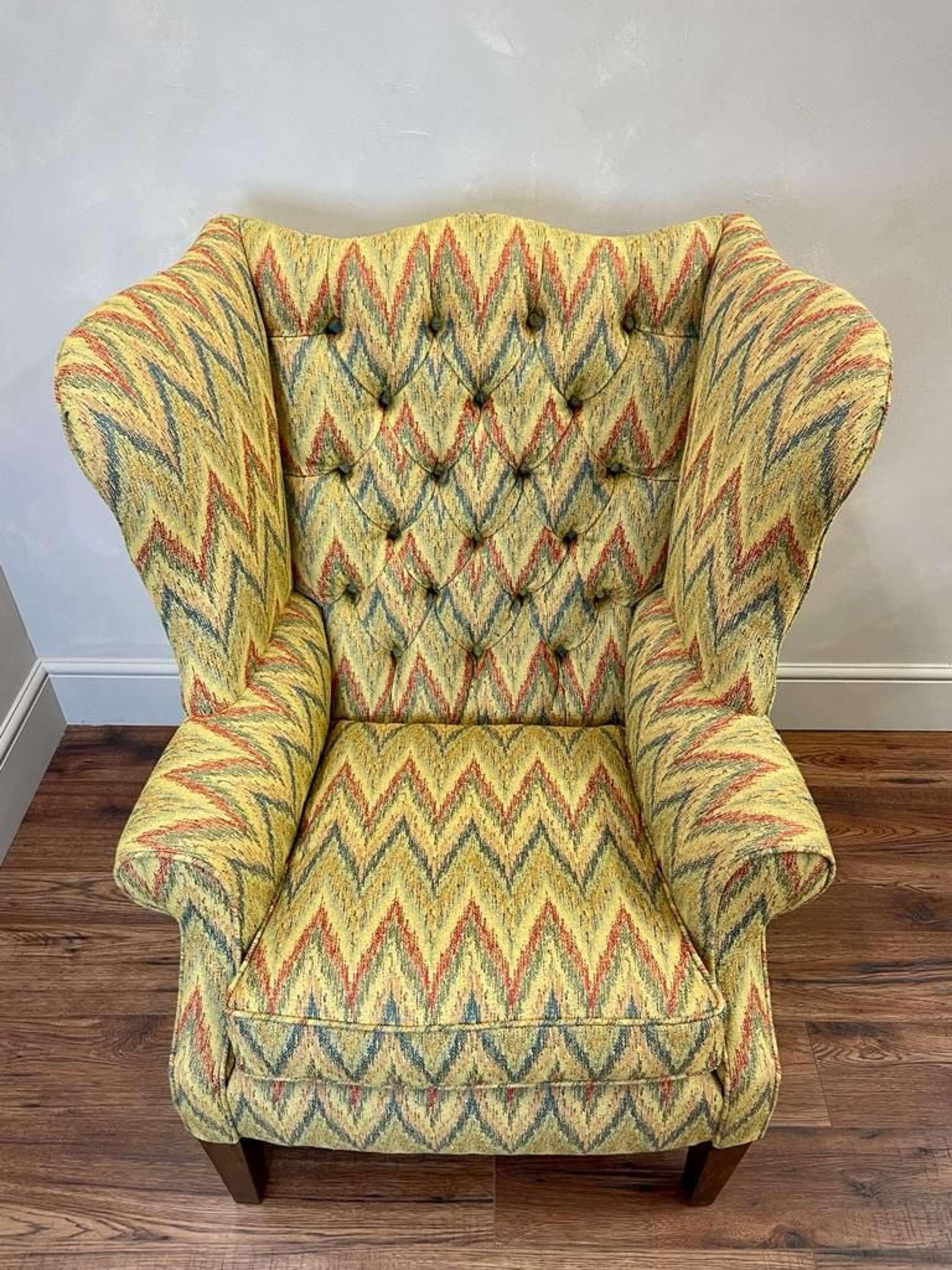 Late 19th Century English 19th Century Wingback Chair in Missoni Style Fabric
