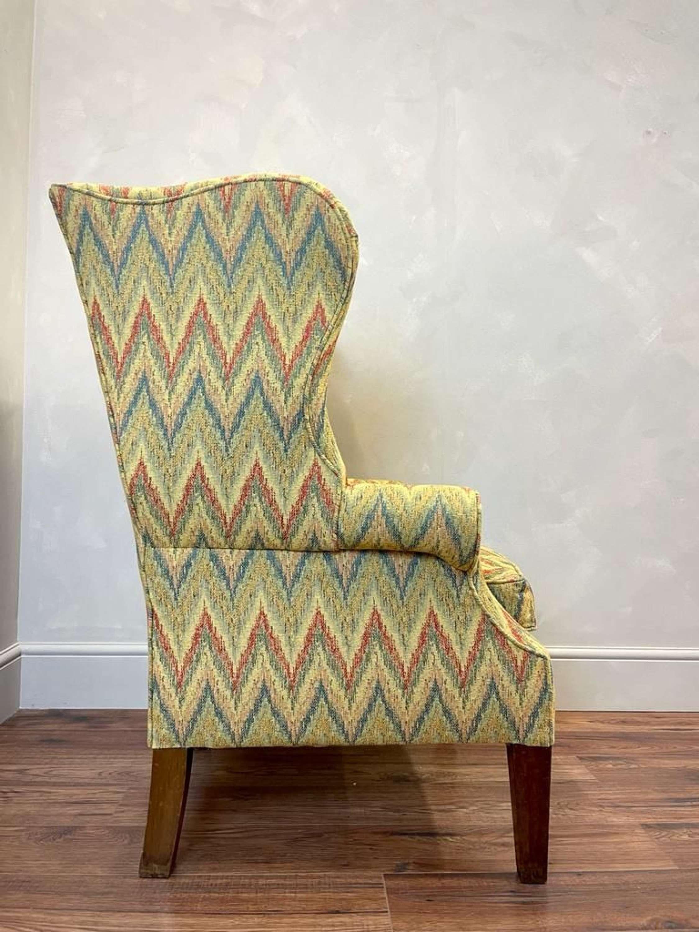 English 19th Century Wingback Chair in Missoni Style Fabric 2