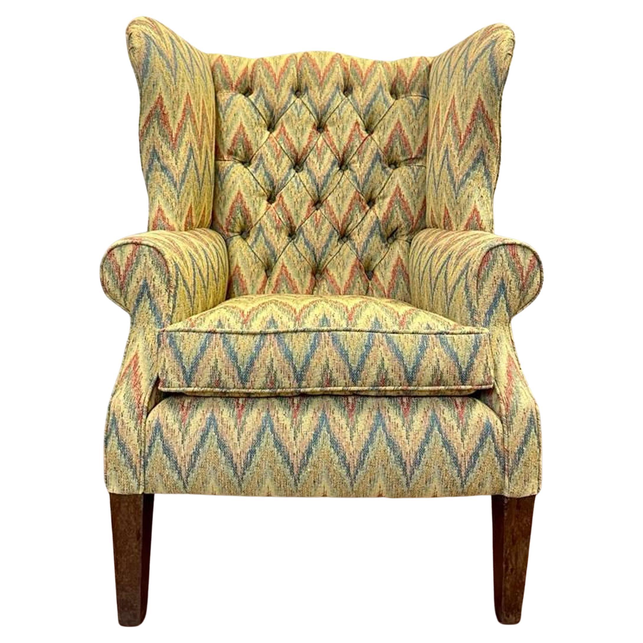 English 19th Century Wingback Chair in Missoni Style Fabric