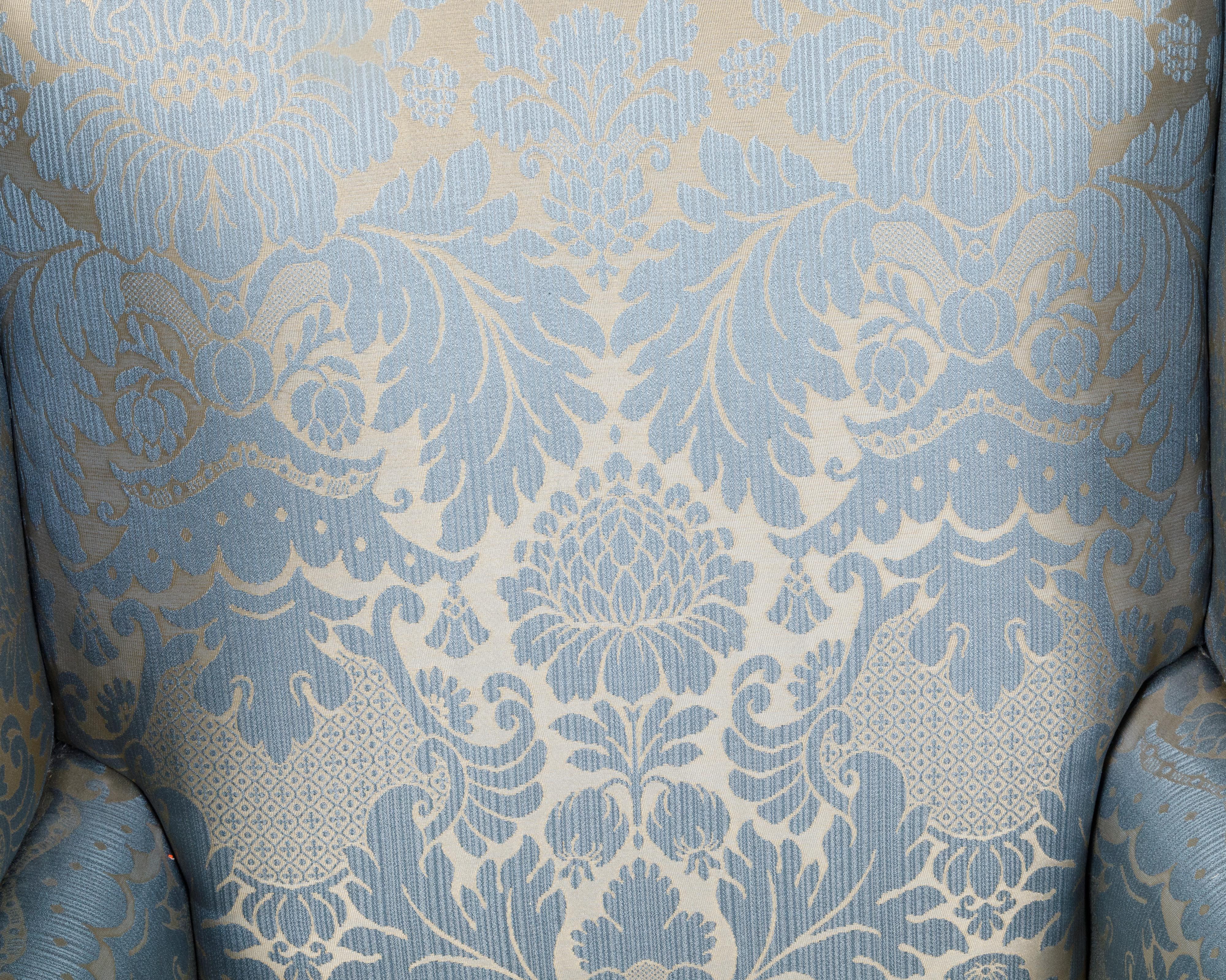 English 19th Century Wingback Chair with Blue Fabric and Turned Legs For Sale 8