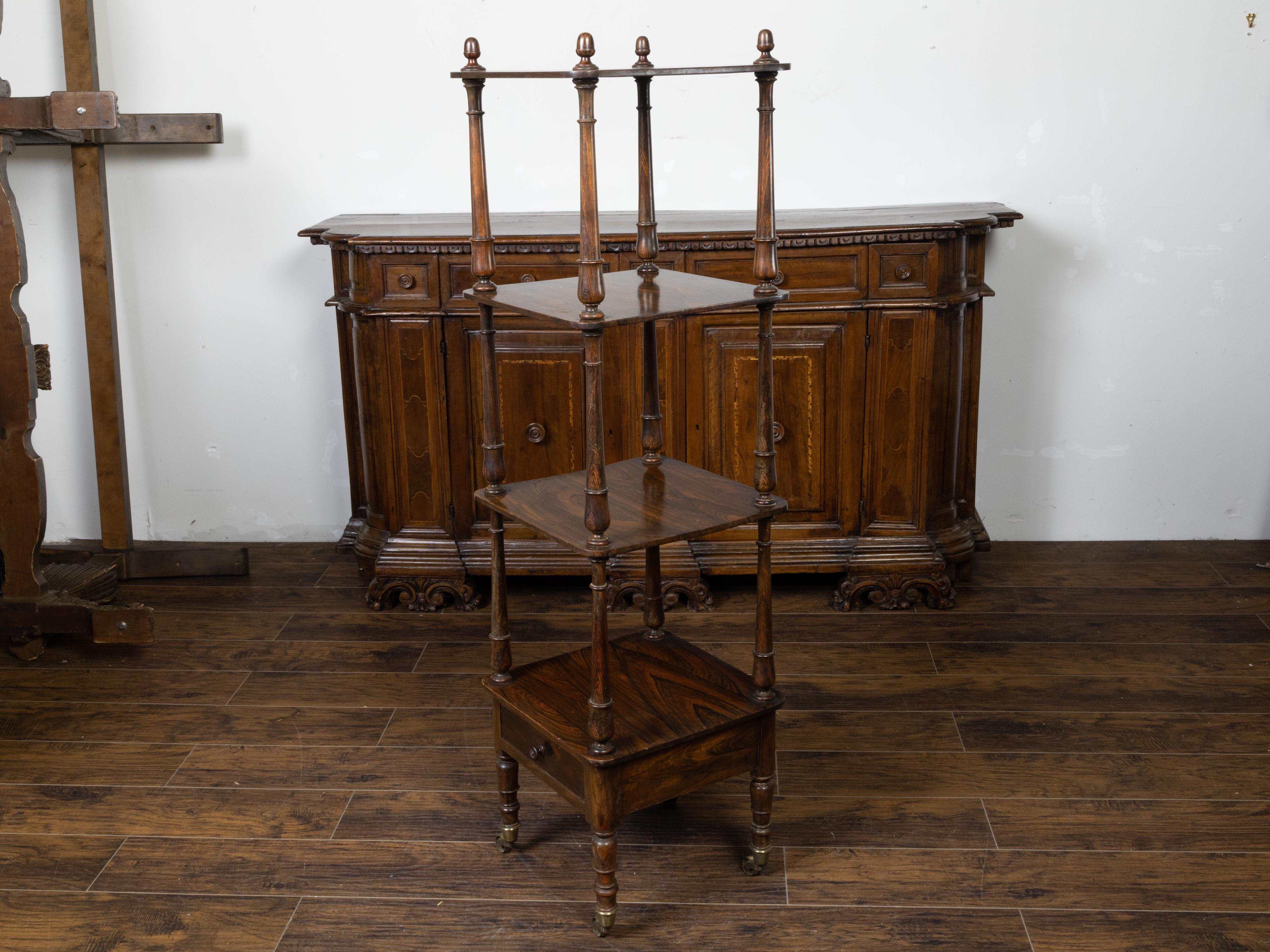 English 19th Century Wooden Trolley with Three Shelves and Single Drawer For Sale 1