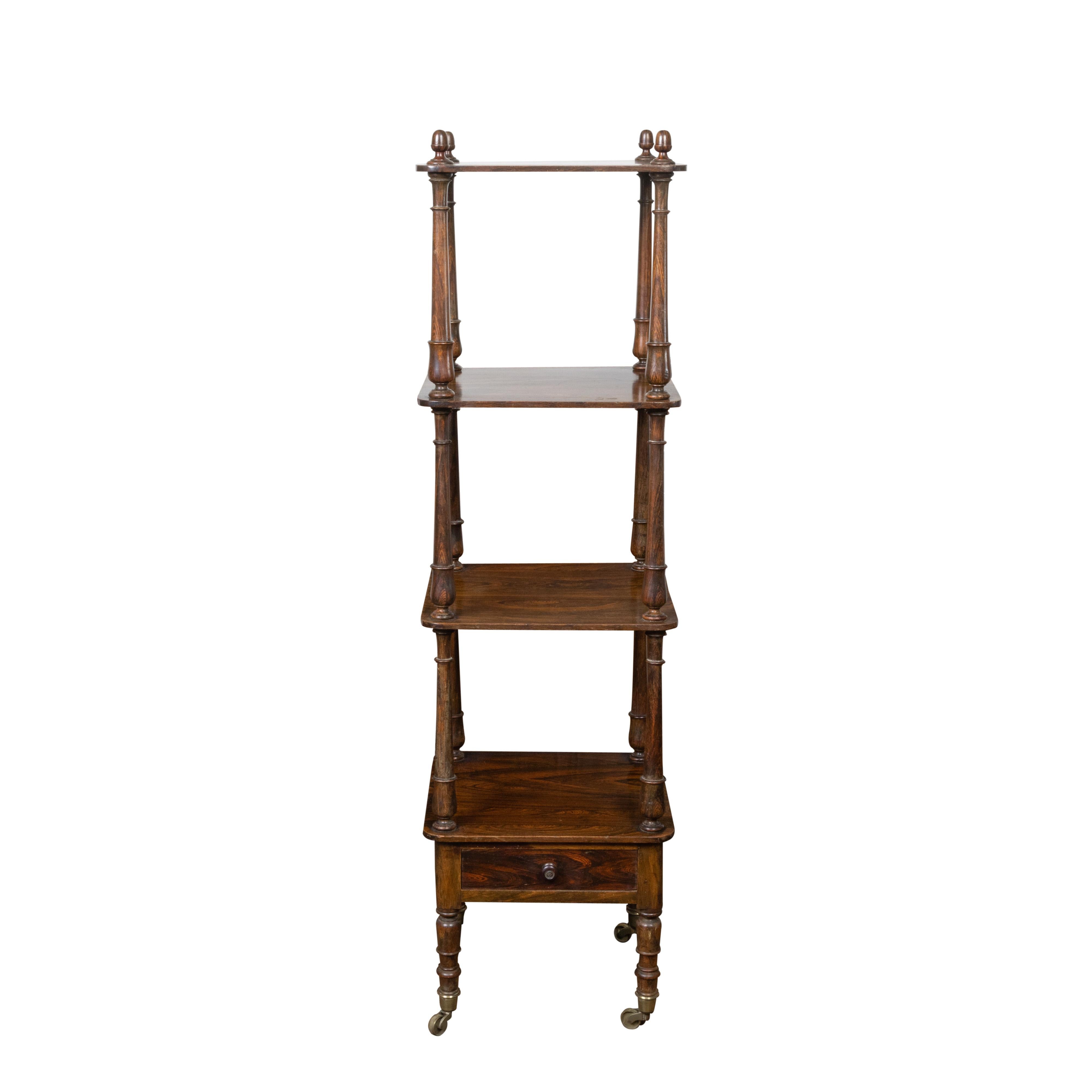 English 19th Century Wooden Trolley with Three Shelves and Single Drawer