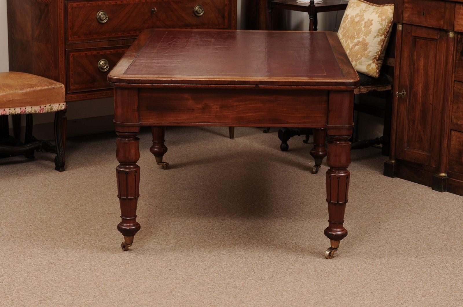 English 19th Century Writing Table /Partner’s Desk with Embossed Red Leather Top For Sale 9