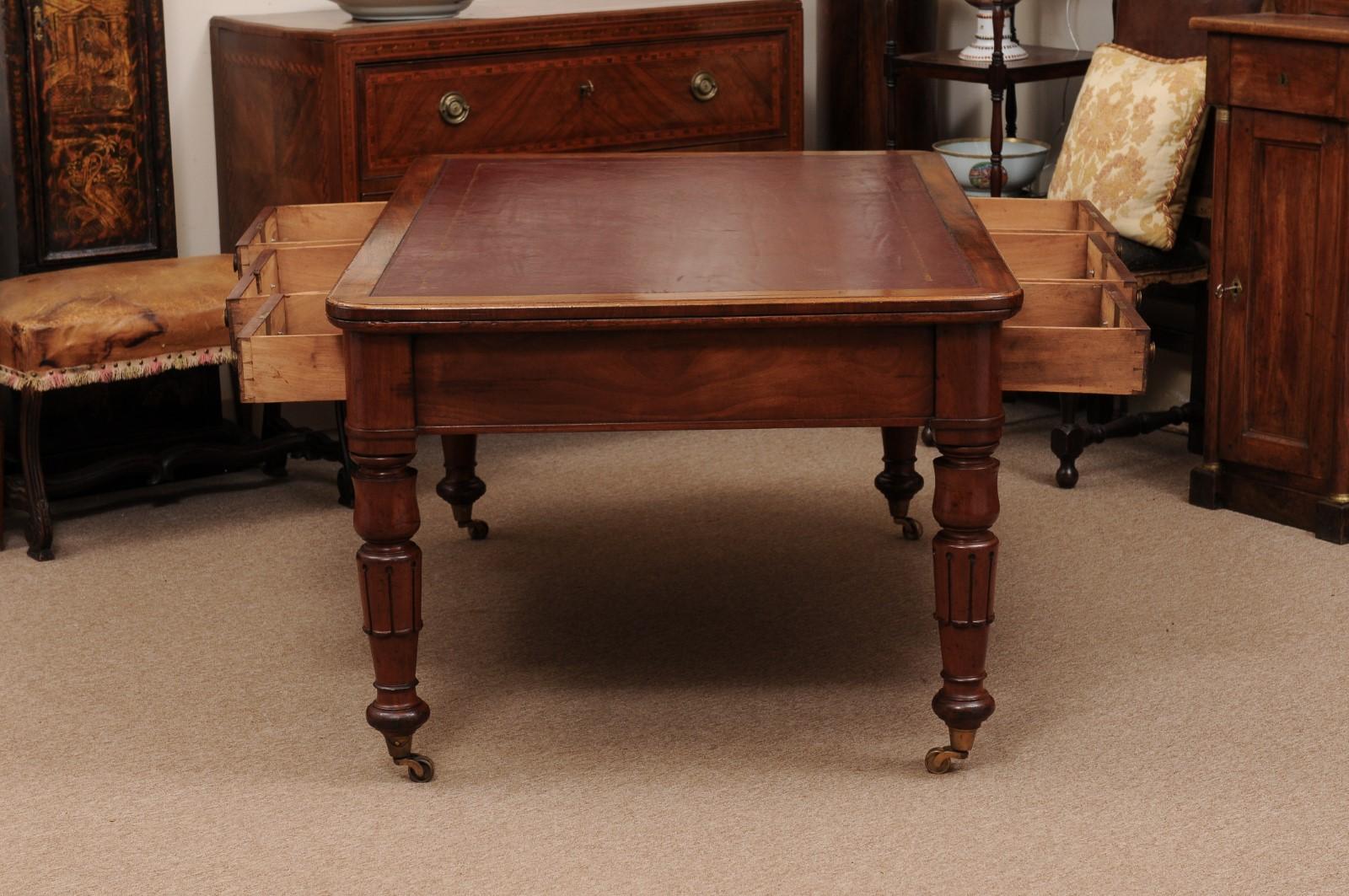 English 19th Century Writing Table /Partner’s Desk with Embossed Red Leather Top For Sale 5
