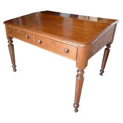 English 19th Century Writing Table with Two Large Front Drawers and Sloped Top