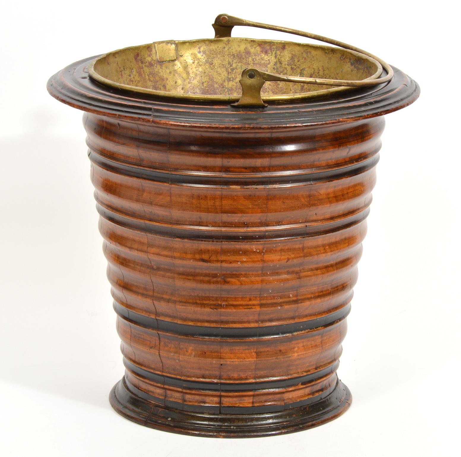 19th Century English 19th Ct. Wooden with Brass Liner Peat Bucket