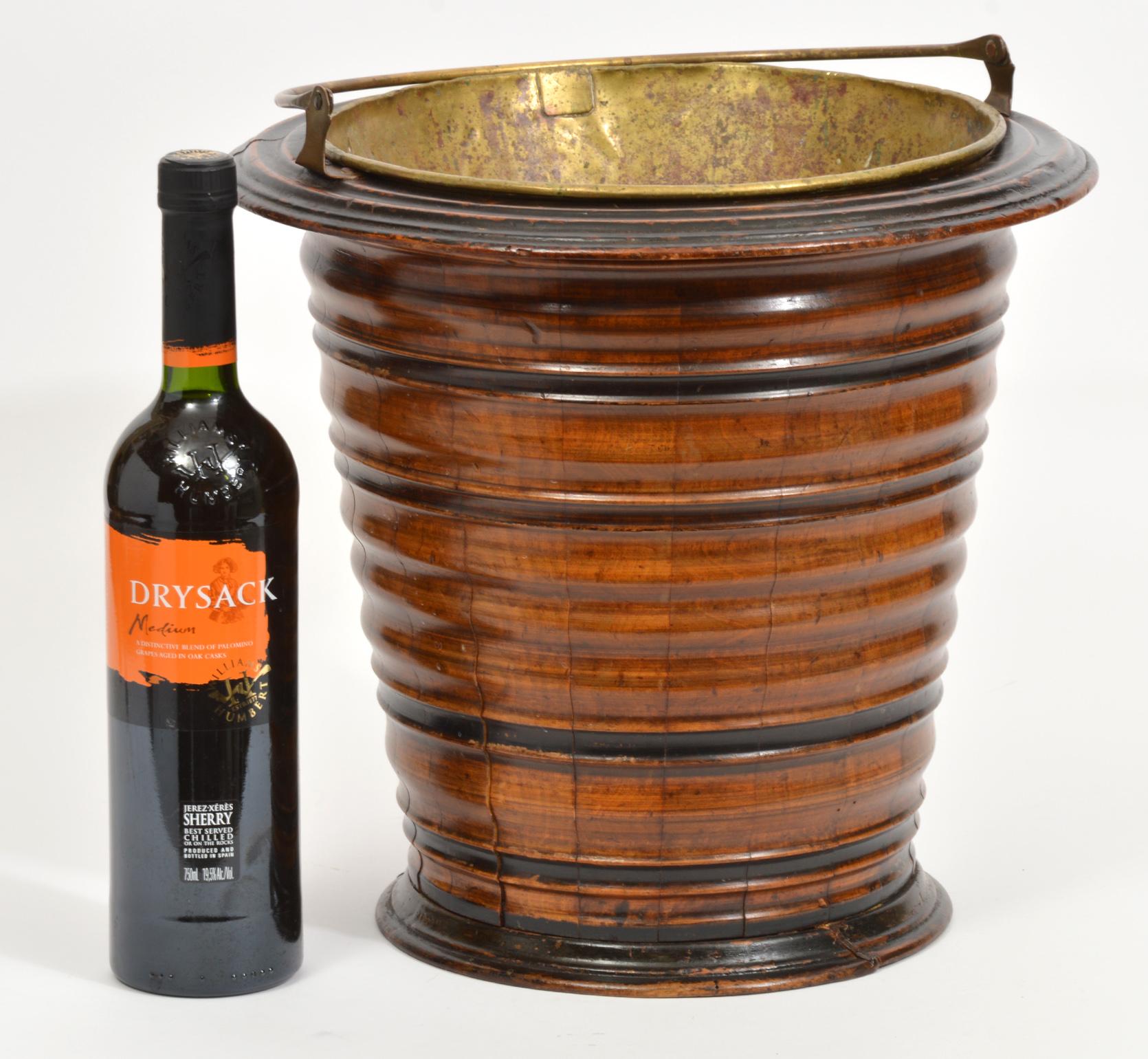 English 19th Ct. Wooden with Brass Liner Peat Bucket 4