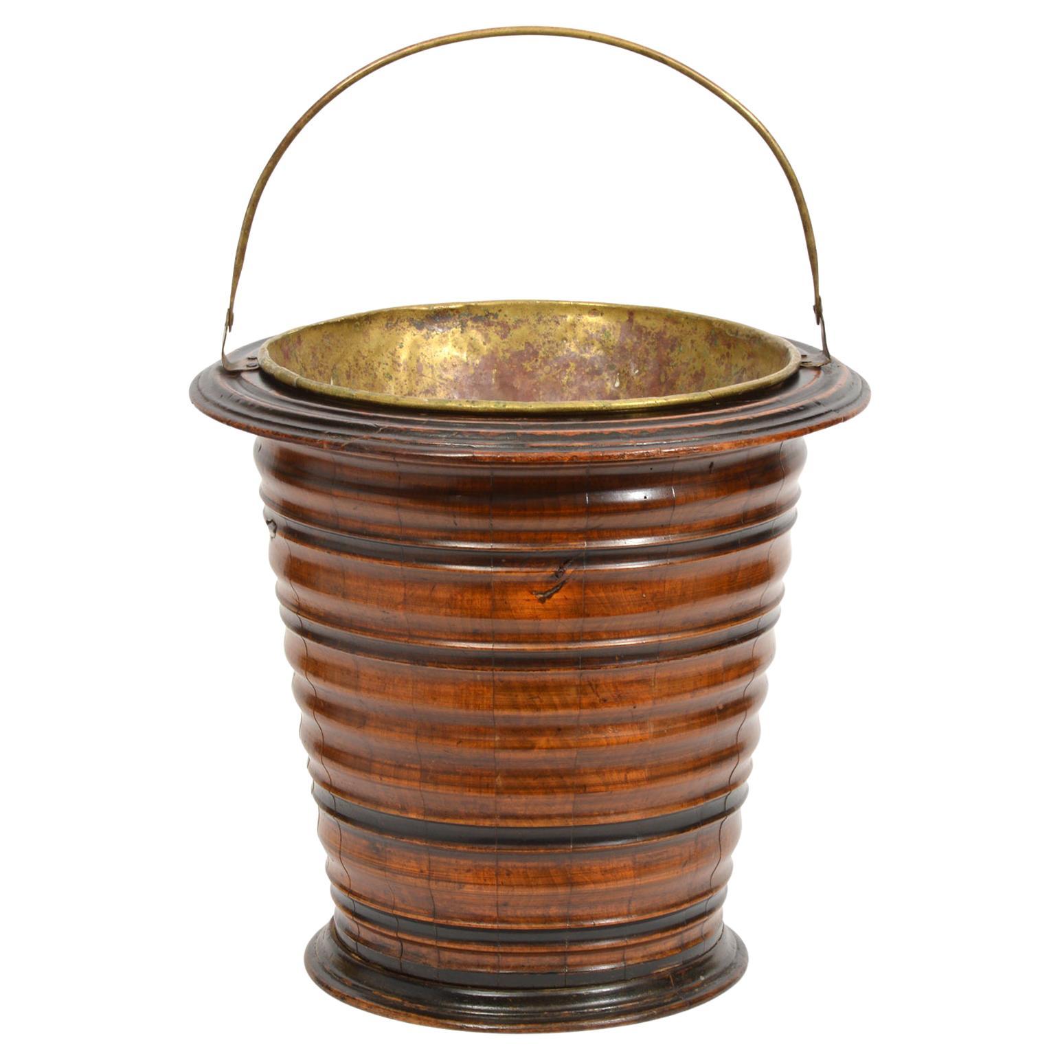 English 19th Ct. Wooden with Brass Liner Peat Bucket