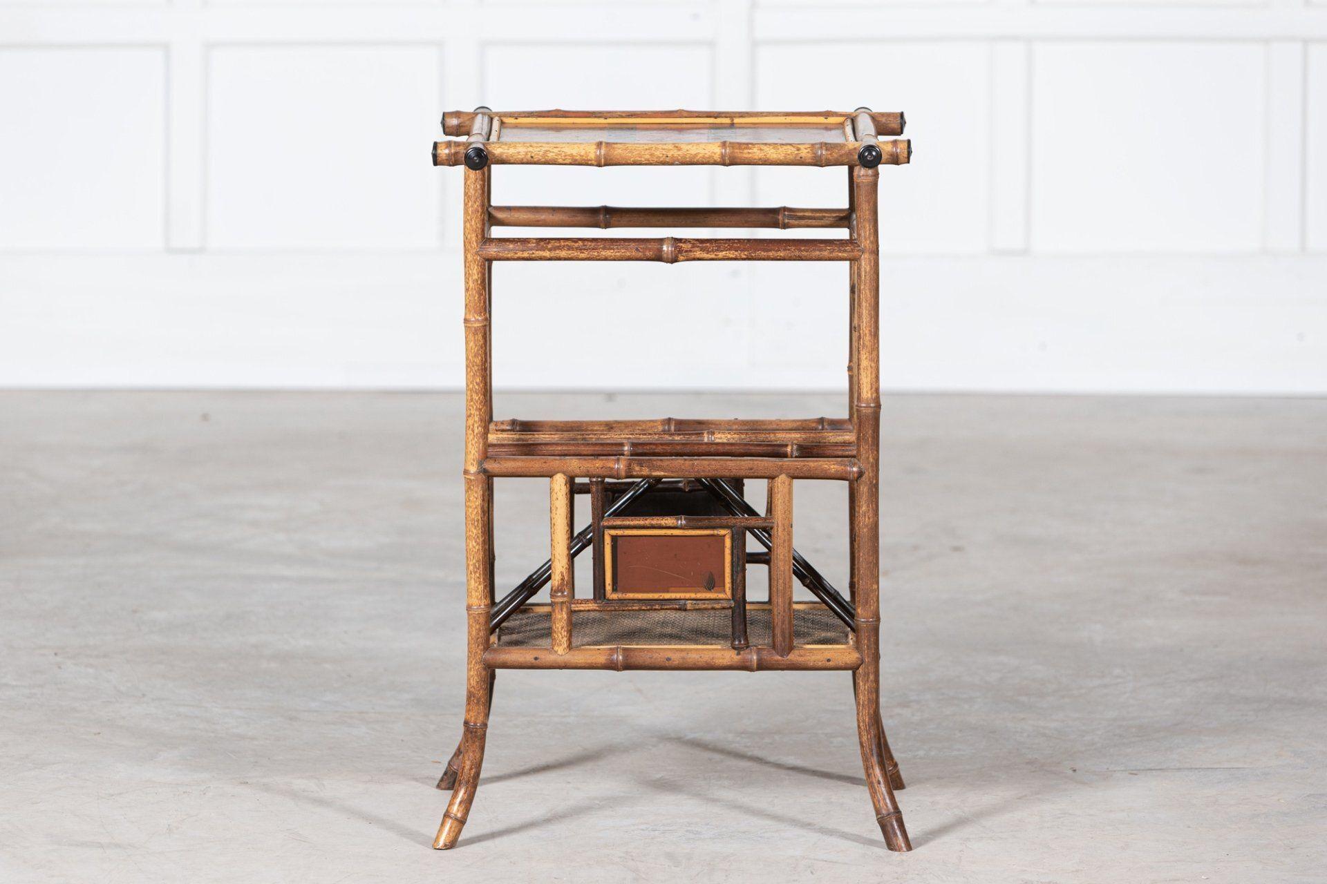 English 19thC Bamboo Side Table Magazine Rack For Sale 6