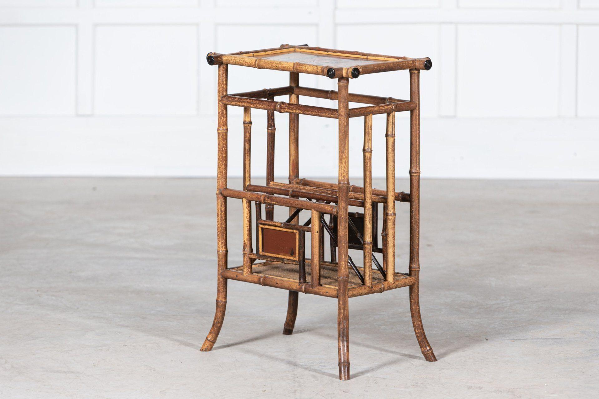 English 19thC Bamboo Side Table Magazine Rack For Sale 7