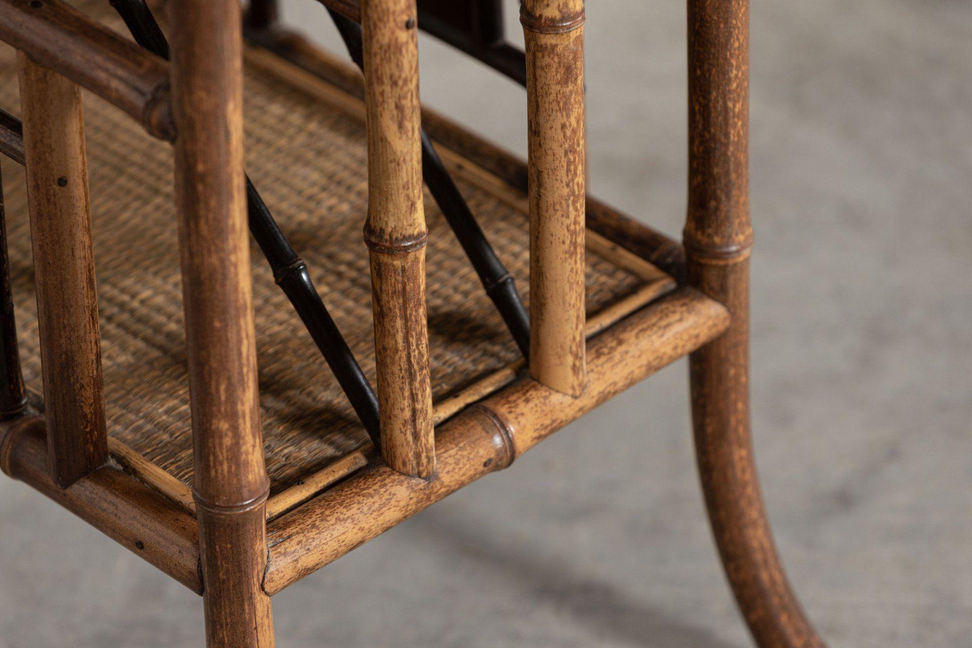 English 19thC Bamboo Side Table Magazine Rack For Sale 10