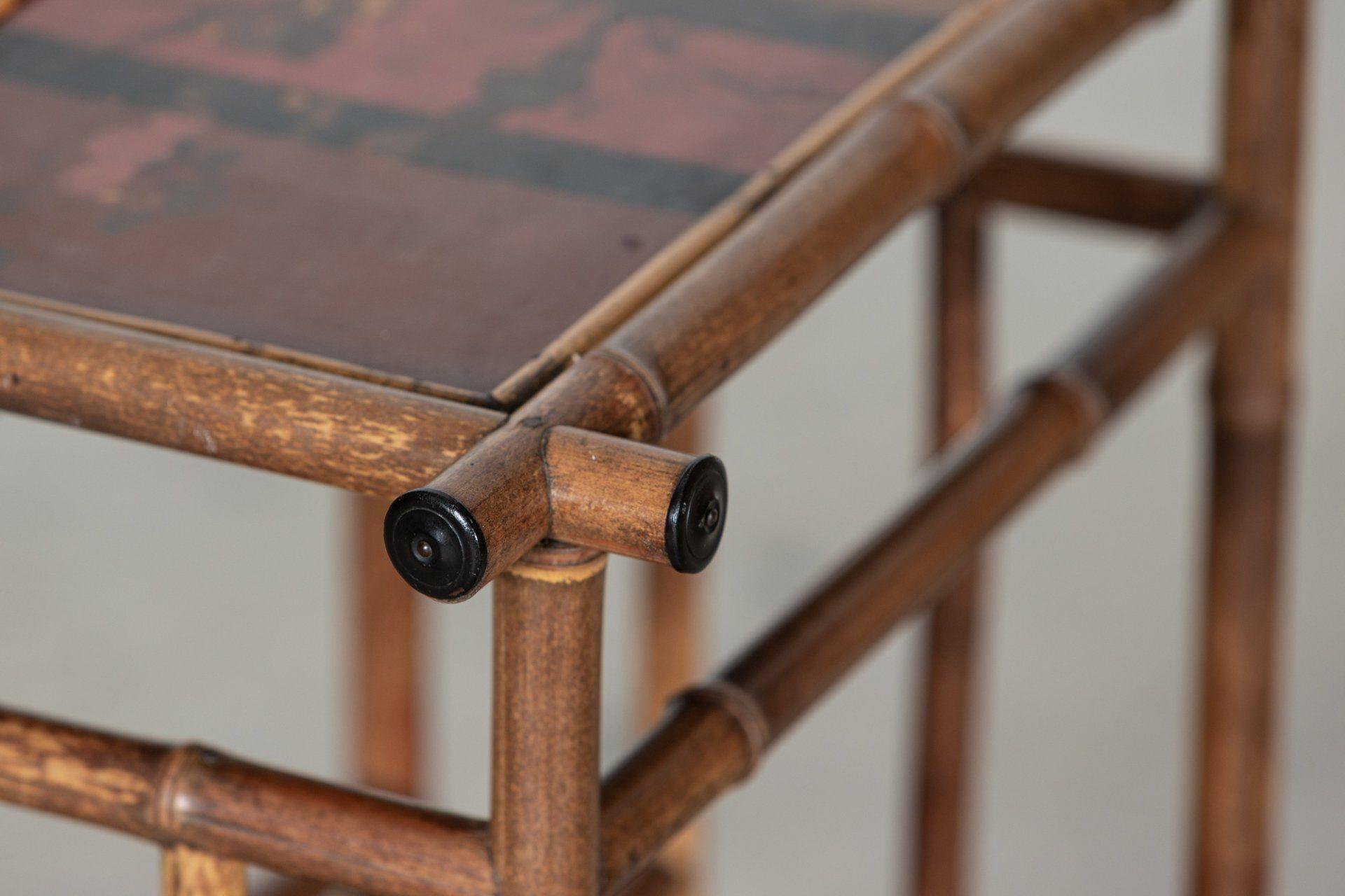 English 19thC Bamboo Side Table Magazine Rack For Sale 11