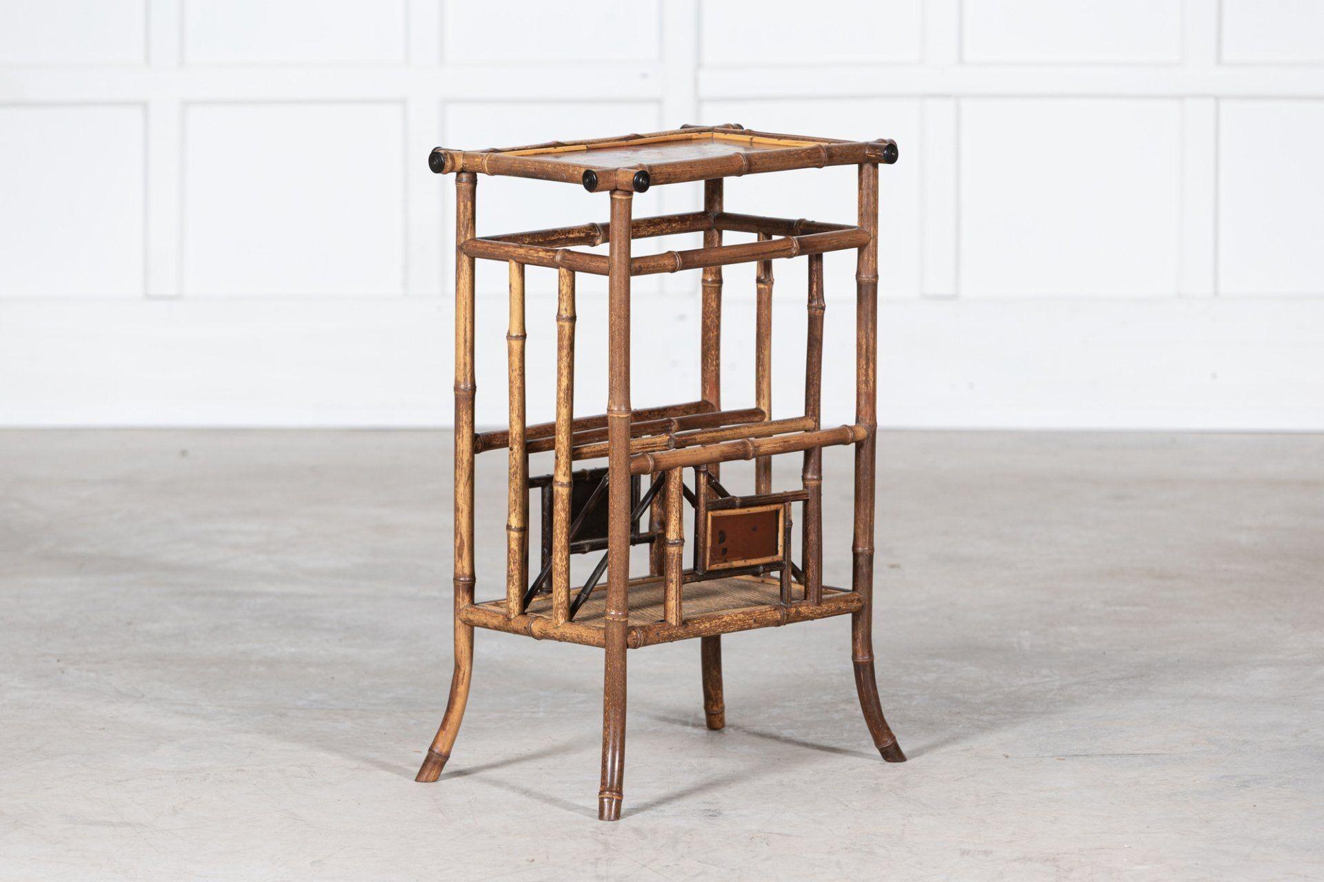 English 19thC Bamboo Side Table Magazine Rack In Good Condition For Sale In Staffordshire, GB