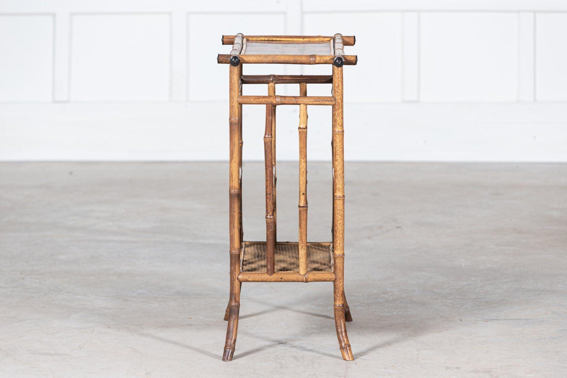 English 19thC Bamboo Side Table Magazine Rack For Sale 3