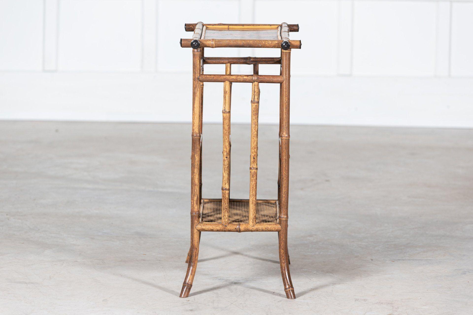 English 19thC Bamboo Side Table Magazine Rack For Sale 4