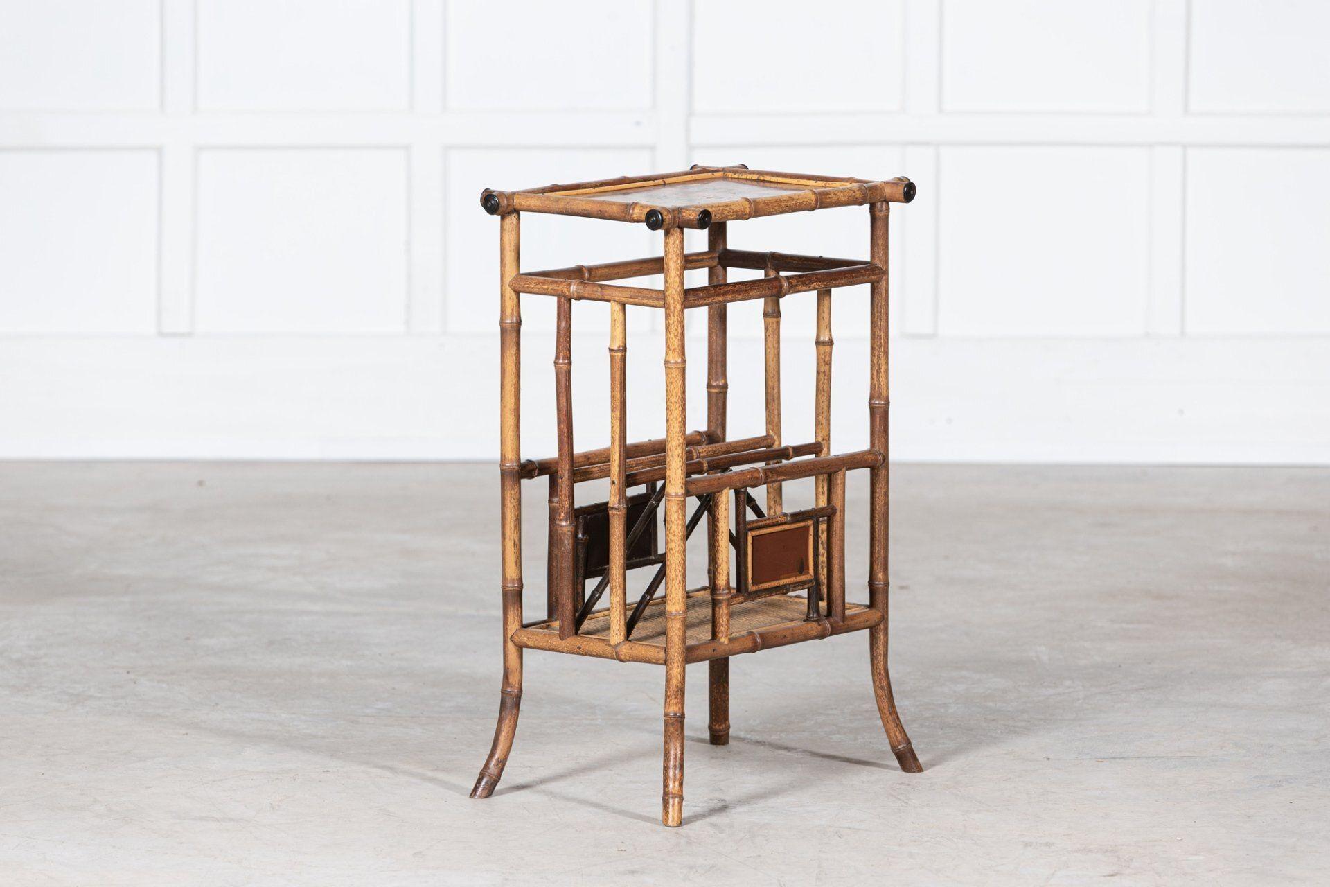 English 19thC Bamboo Side Table Magazine Rack For Sale 5