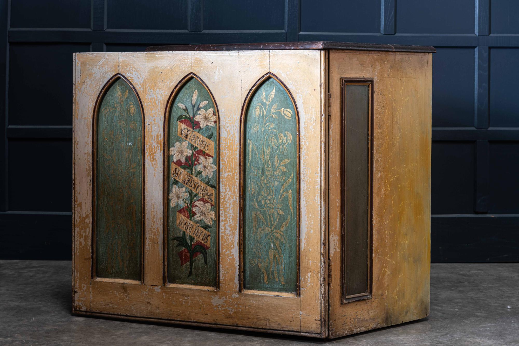 Victorian English 19th Century Decorative Painted Chapel Cupboard For Sale
