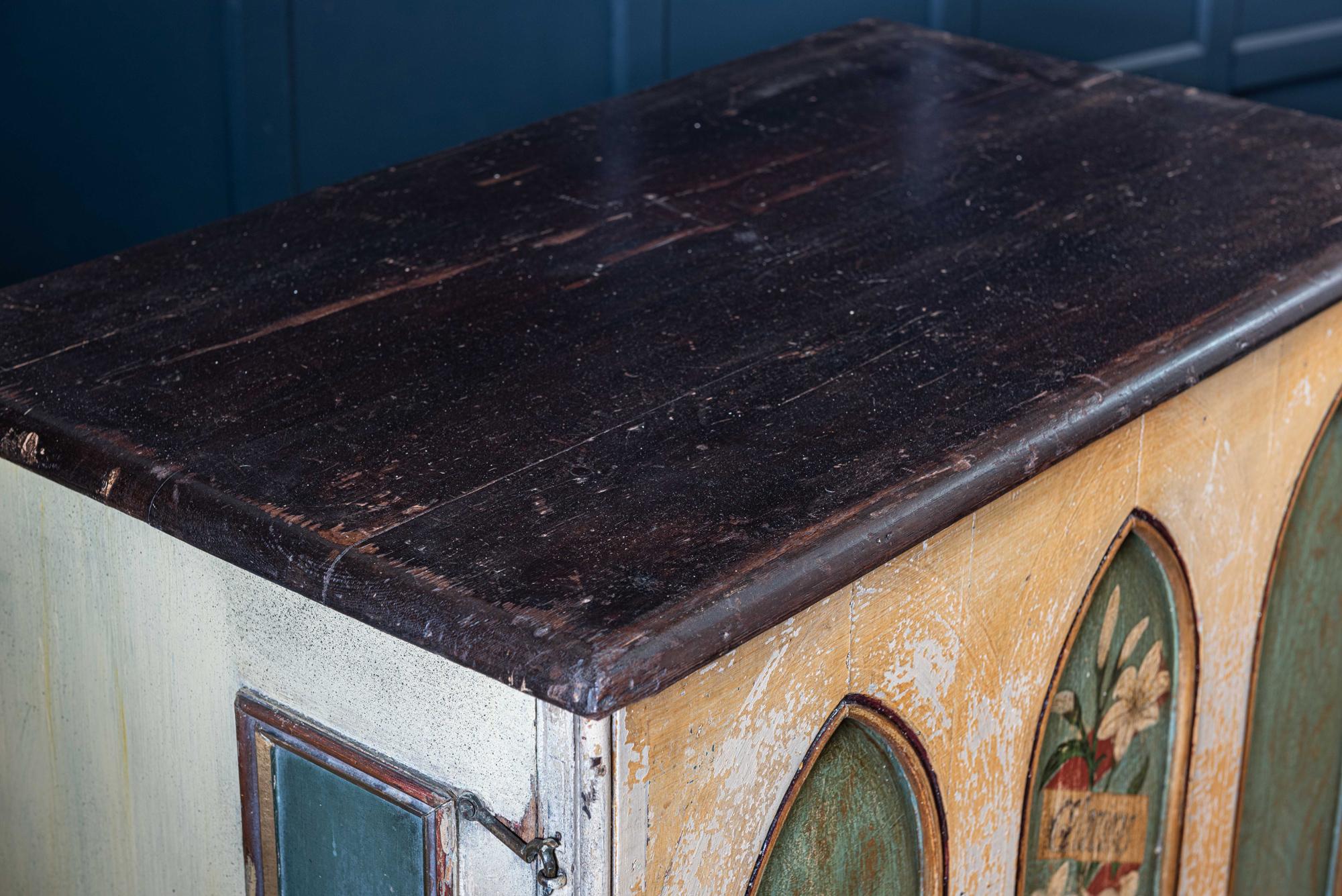 Mid-19th Century English 19th Century Decorative Painted Chapel Cupboard For Sale