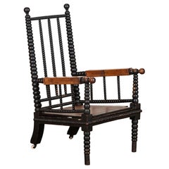 English 19thC Ebonised Bobbin Ash Elbow Chair