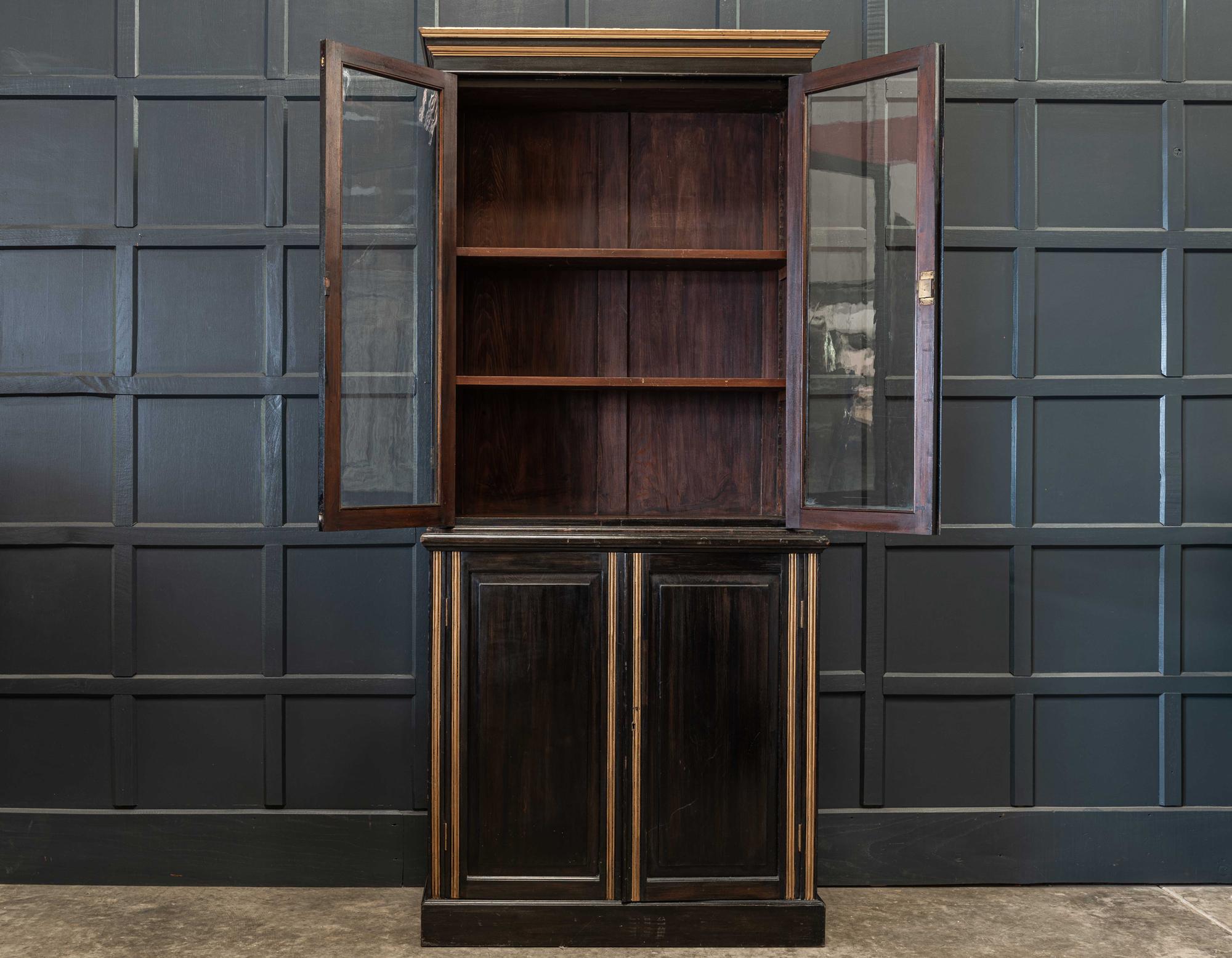 Wool English 19th Century Ebonized Glazed Bookcase