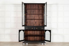 English 19thC Ebonised Mahogany Glazed Bookcase Cabinet