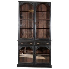 English 19thC Ebonised Mahogany Glazed Bookcase Cabinet