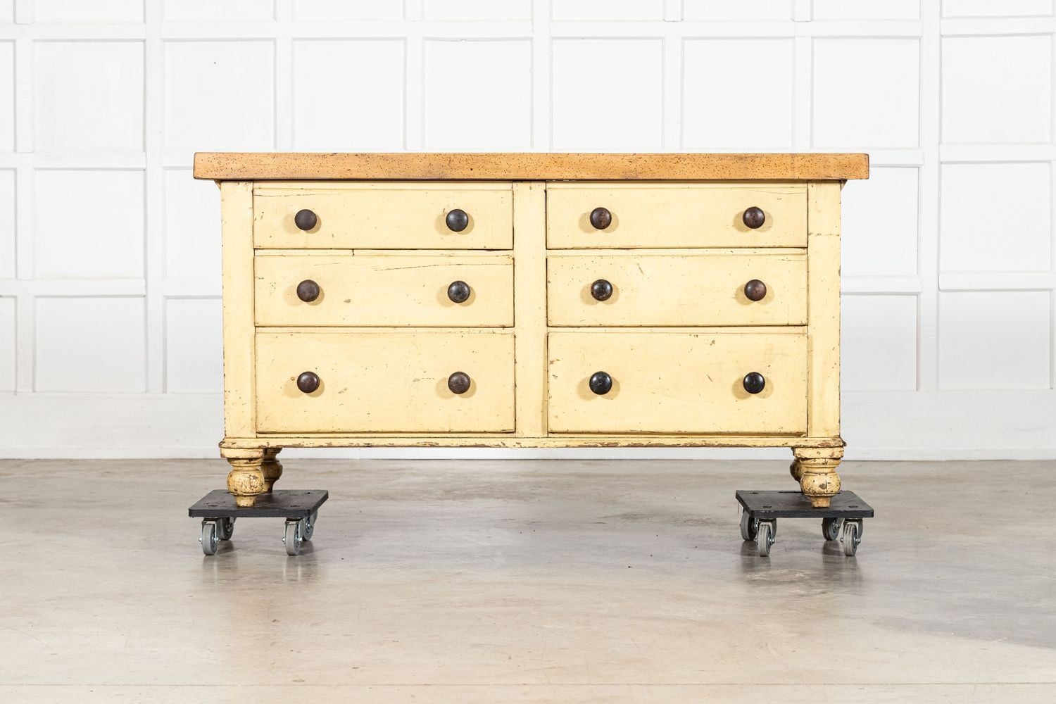 English 19thC Elm Top Painted Pine Dresser Base Drawers