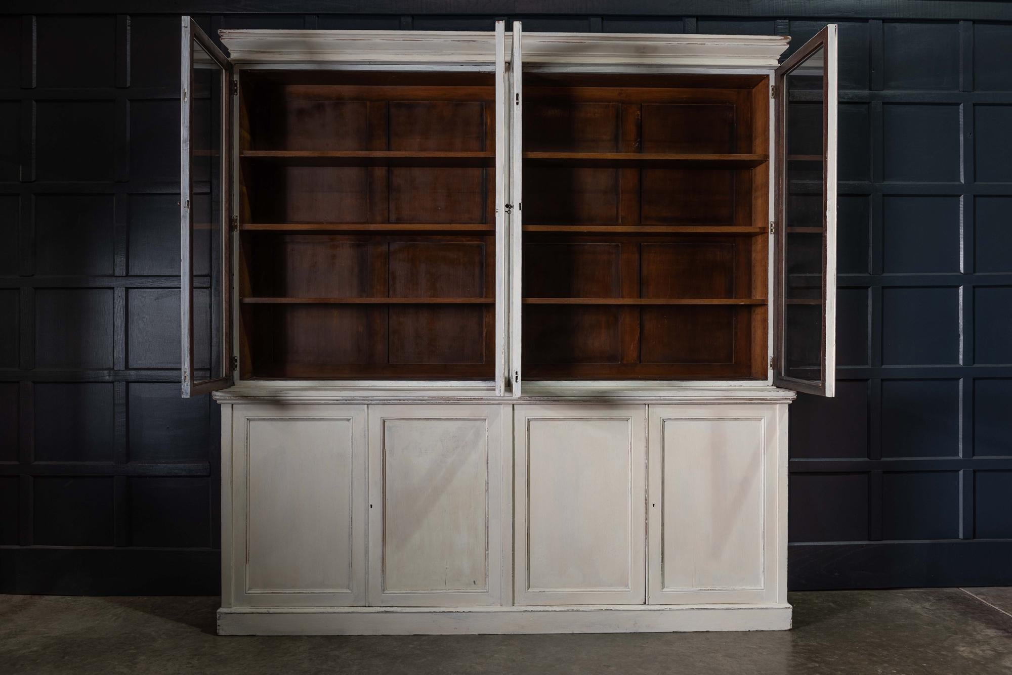 British English 19th Century Large Oak Painted Glazed Bookcase